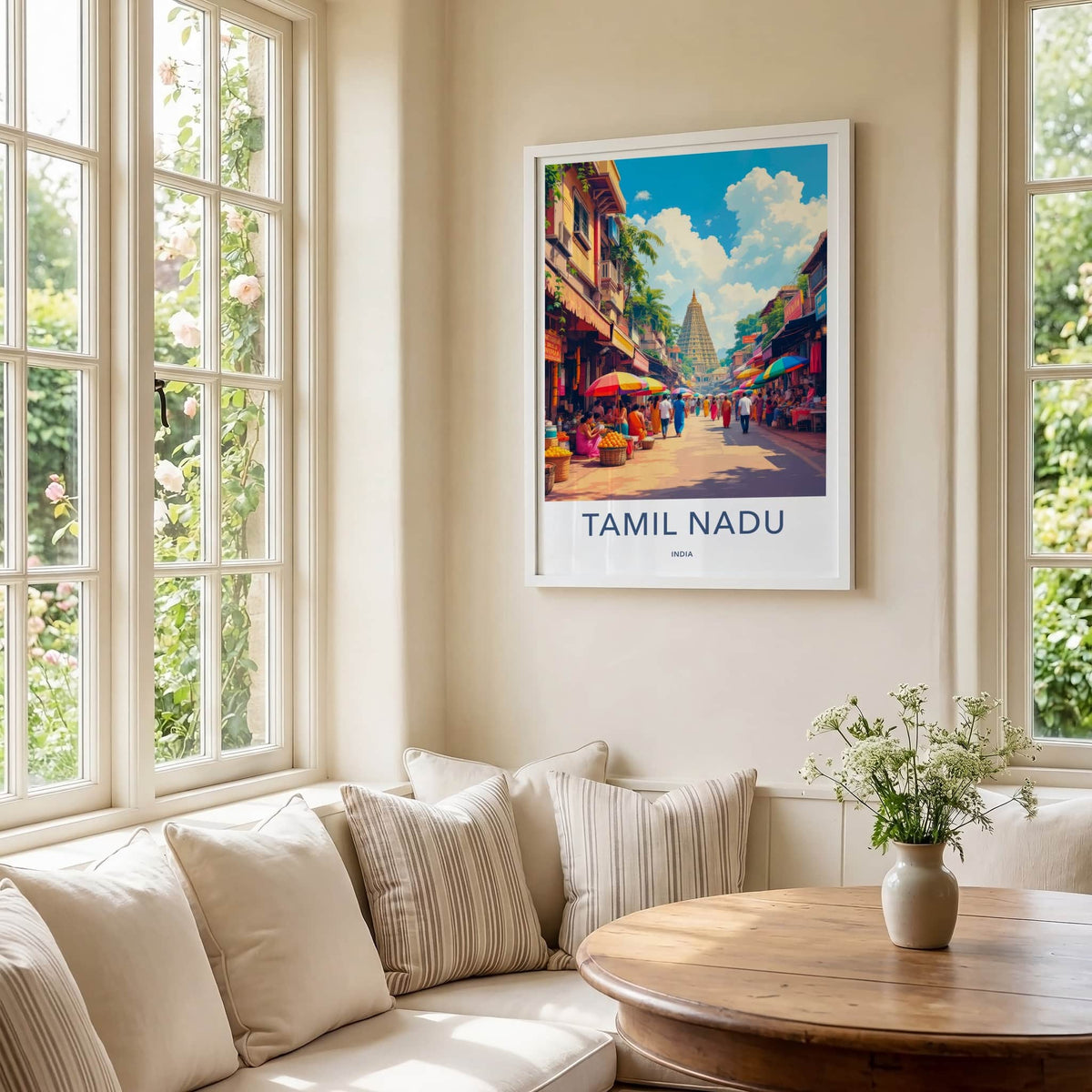Tamil Nadu Poster - India Wall Art - Tamil Nadu Street Market Temple Gift