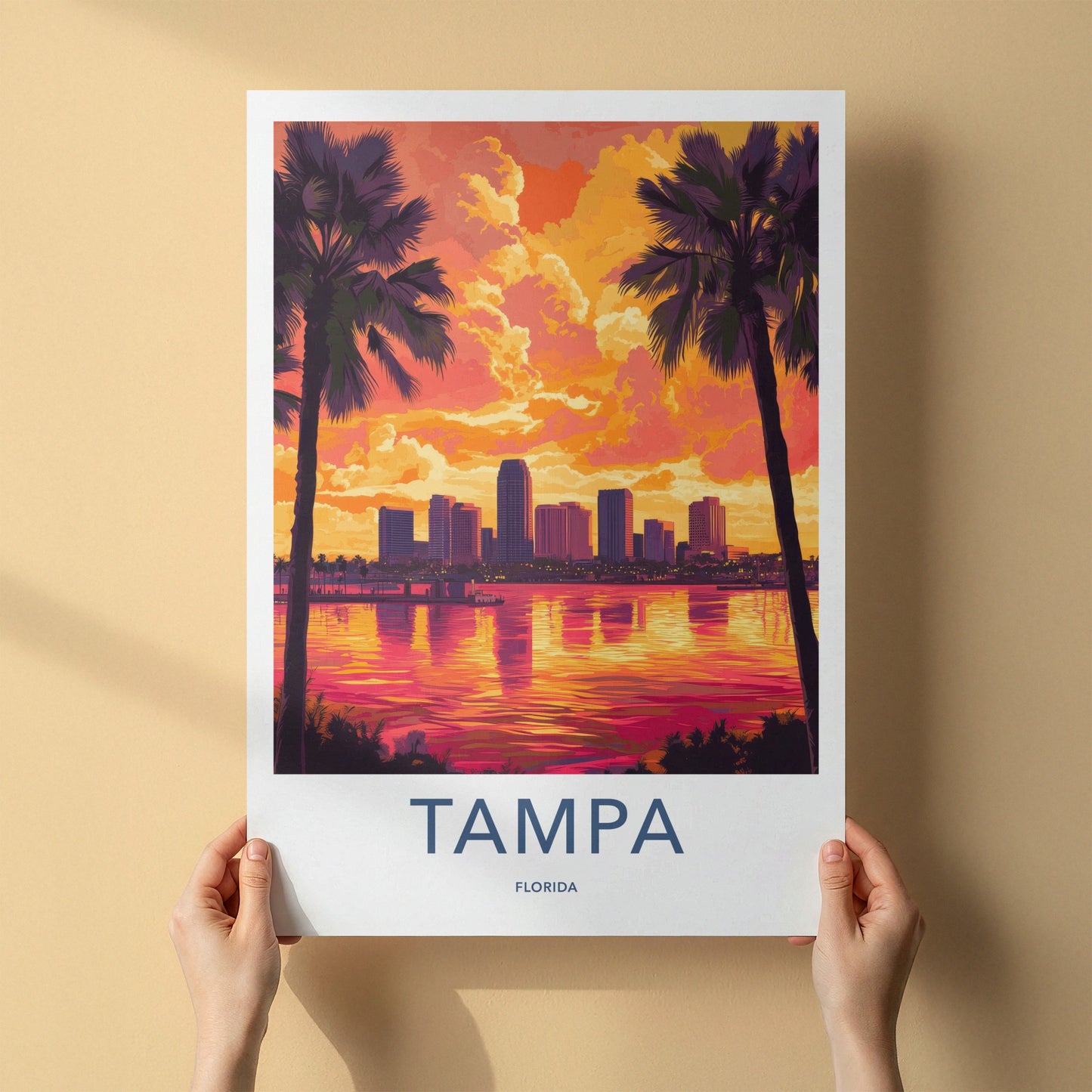 Tampa Poster - Florida Travel Art - Vibrant City Sunset Home Decor