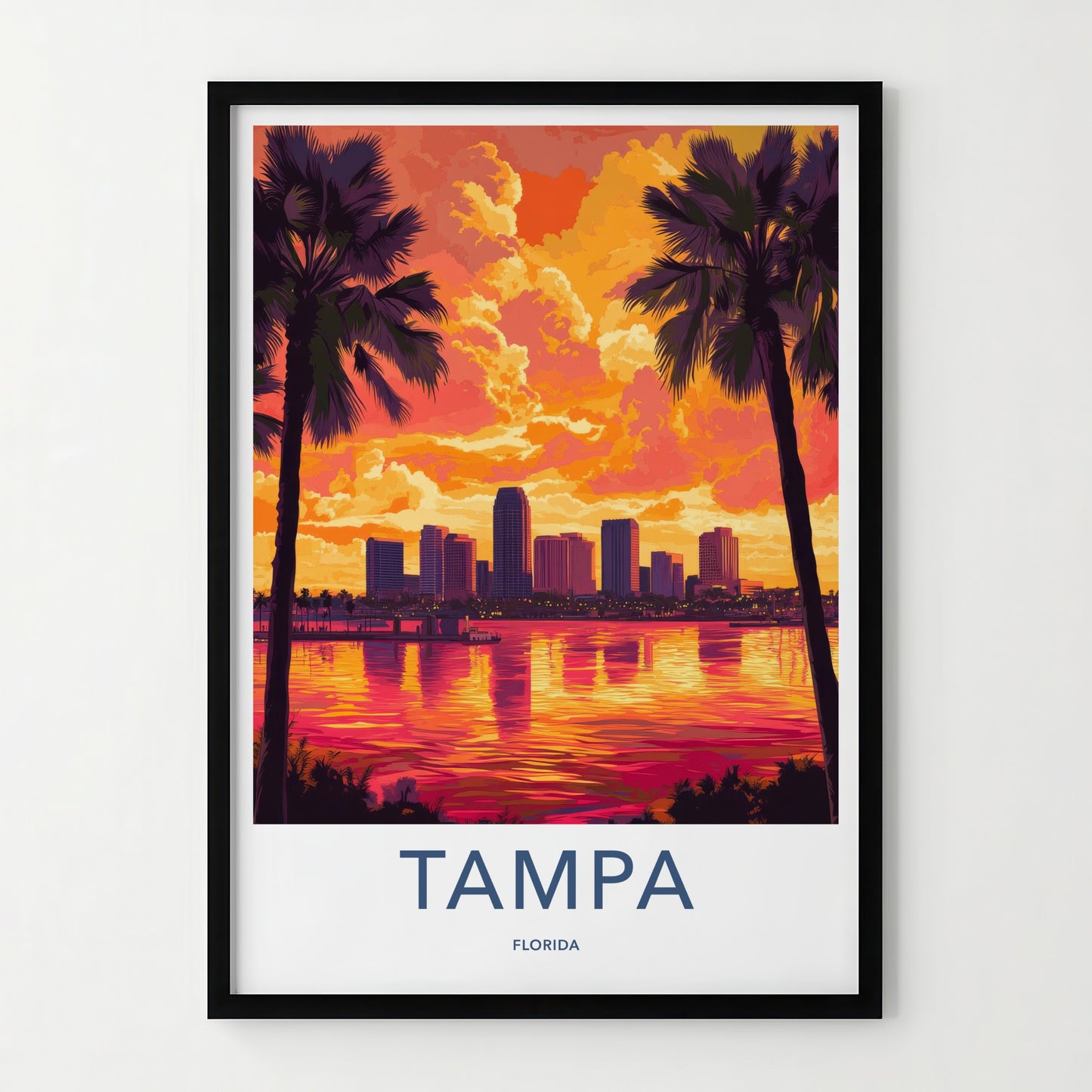 Tampa Poster - Florida Travel Art - Vibrant City Sunset Home Decor