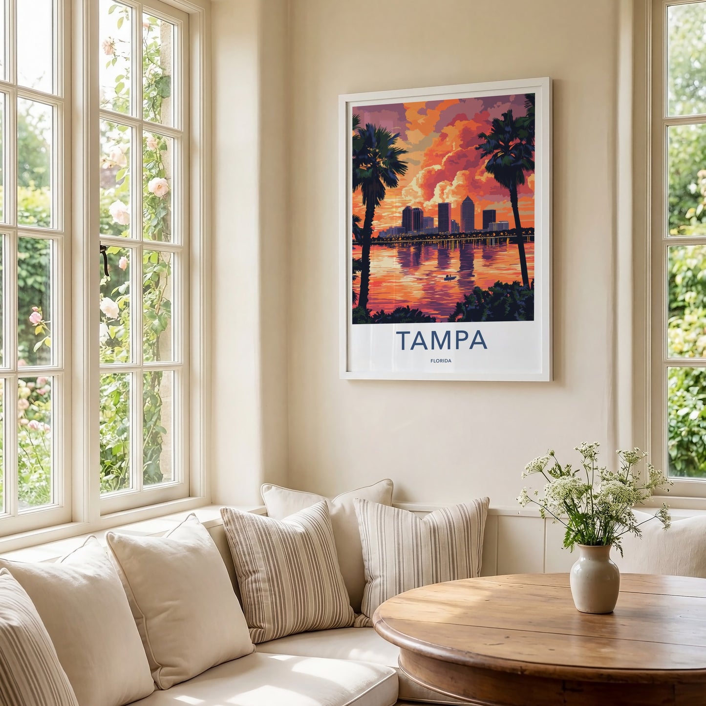 Tampa Poster - Florida Travel Art - Vibrant City Sunset Home Decor
