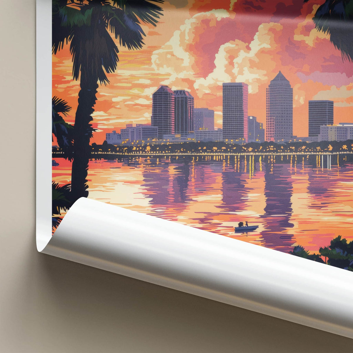 Tampa Poster - Florida Travel Art - Vibrant City Sunset Home Decor