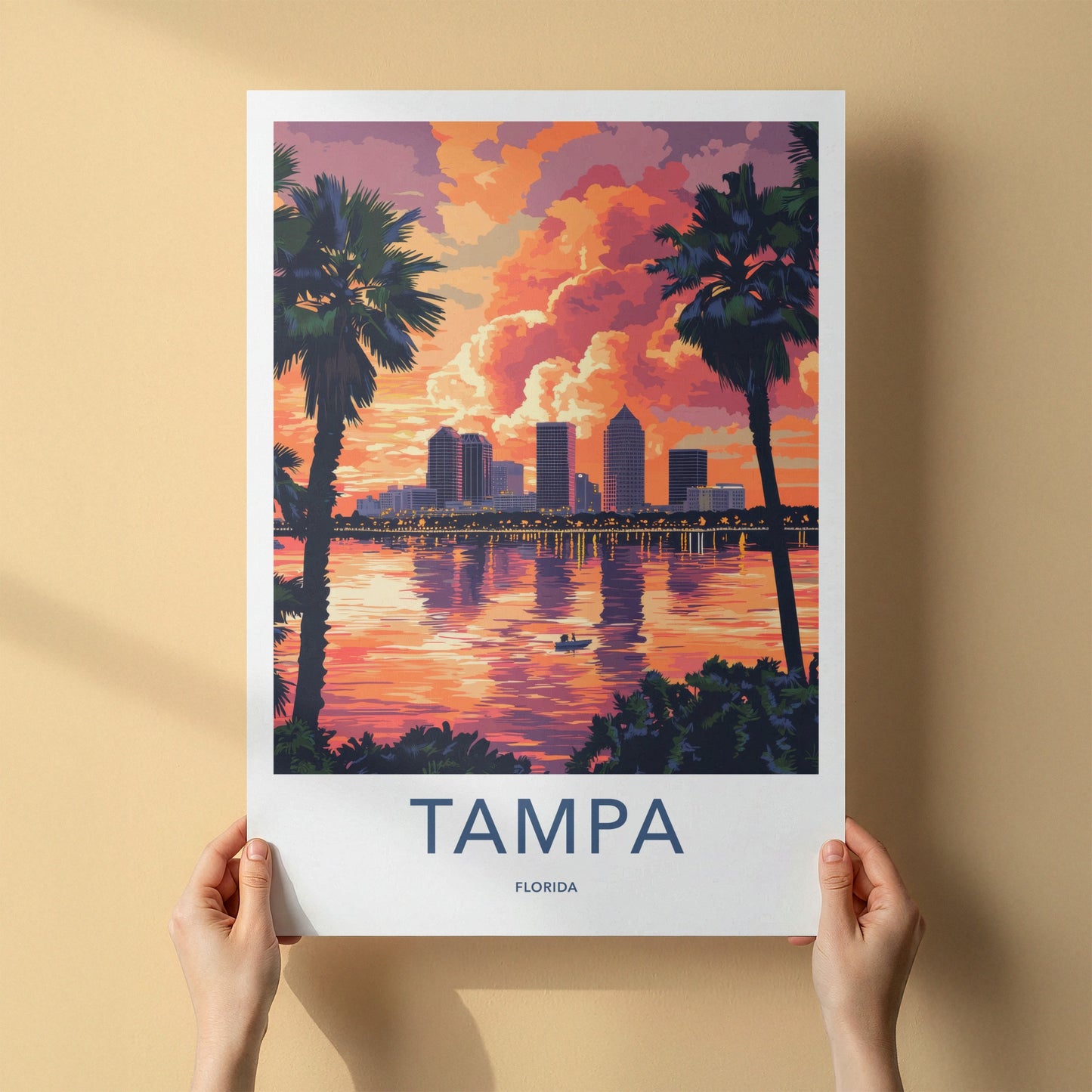 Tampa Poster - Florida Travel Art - Vibrant City Sunset Home Decor