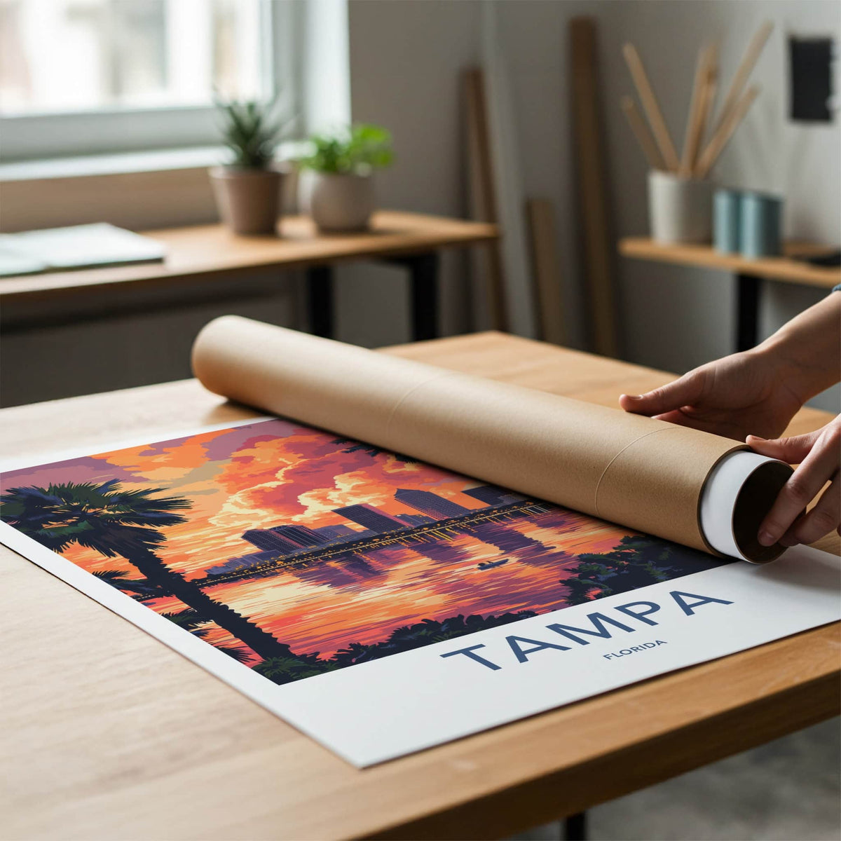 Tampa Poster - Florida Travel Art - Vibrant City Sunset Home Decor