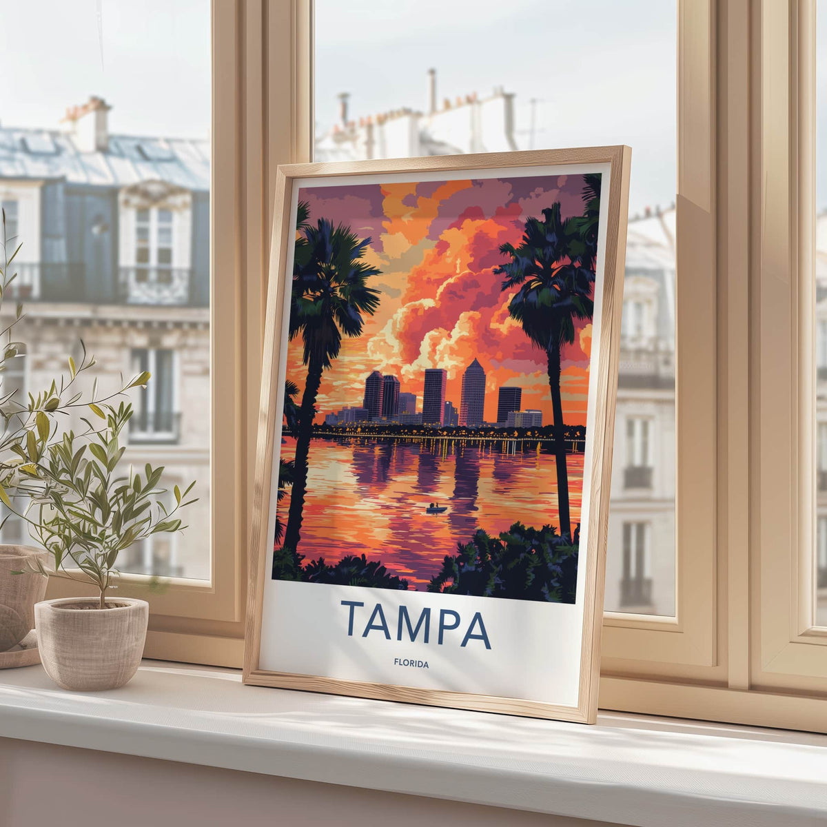Tampa Poster - Florida Travel Art - Vibrant City Sunset Home Decor