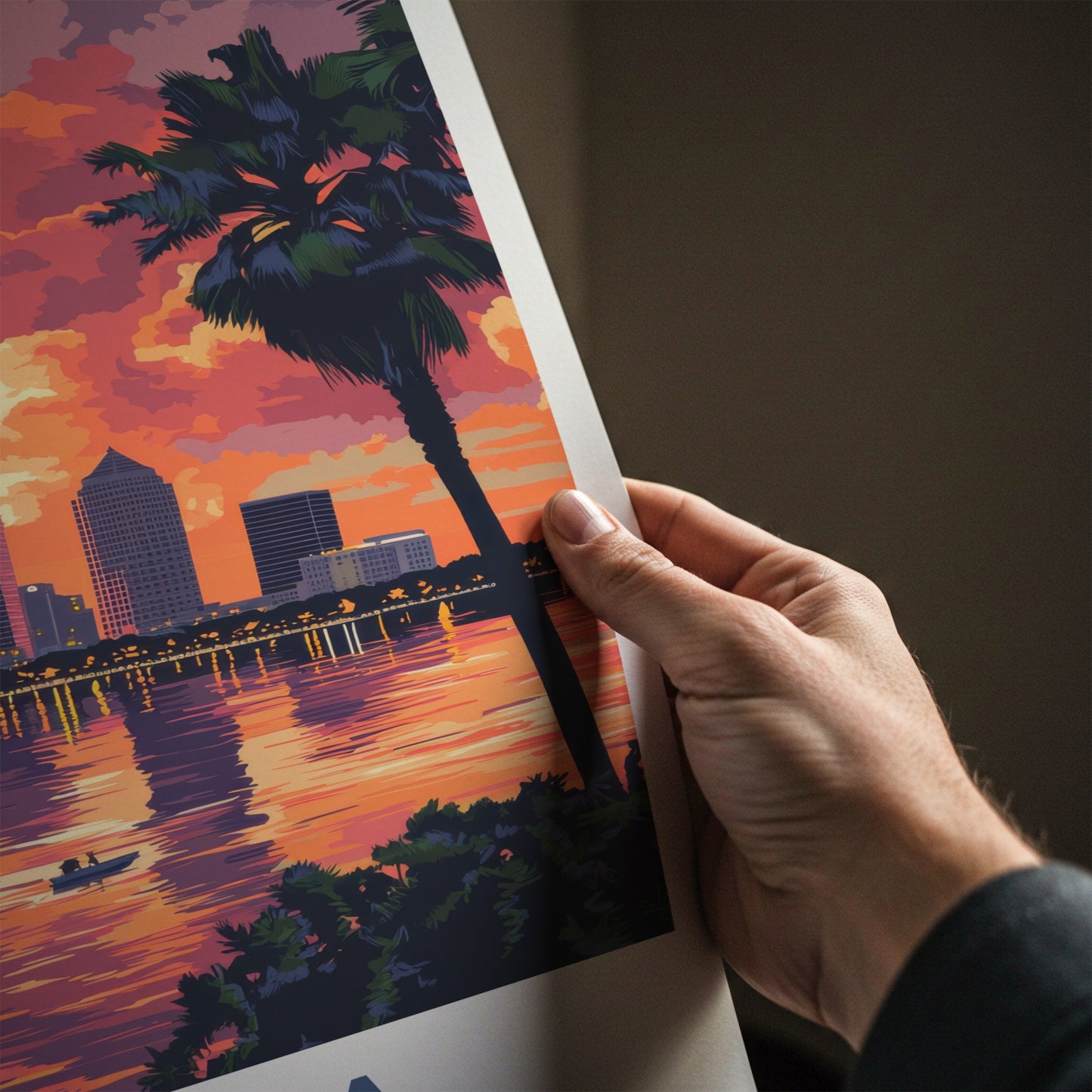 Tampa Poster - Florida Travel Art - Vibrant City Sunset Home Decor