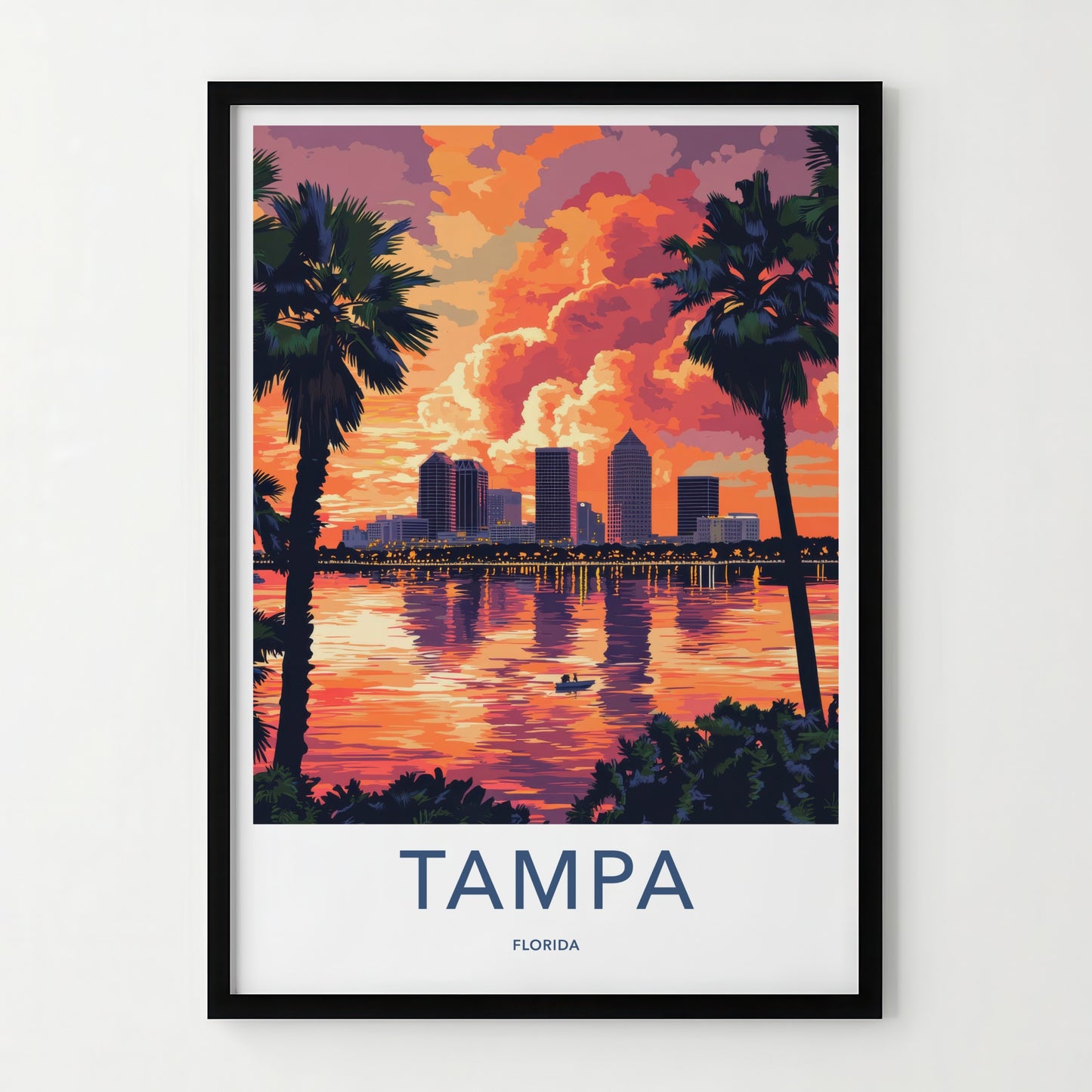 Tampa Poster - Florida Travel Art - Vibrant City Sunset Home Decor
