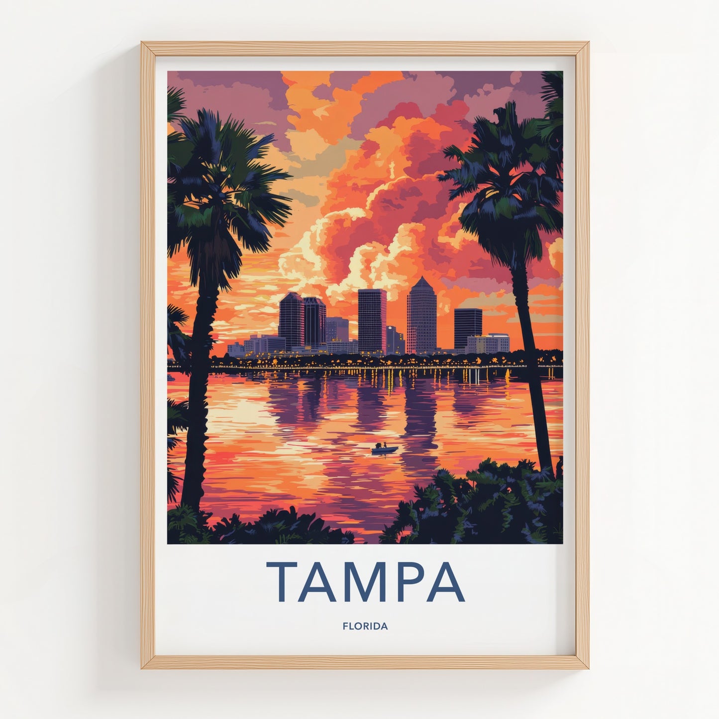 Tampa Poster - Florida Travel Art - Vibrant City Sunset Home Decor