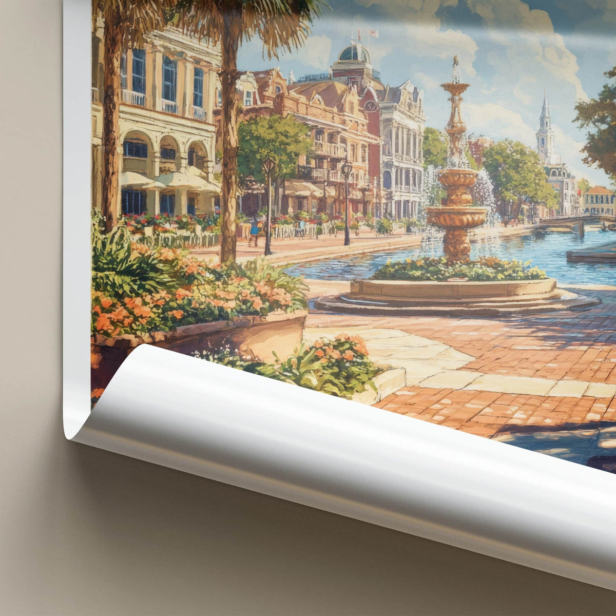 Tampa Poster - Florida Travel Art - Waterfront City Fountain Home Decor