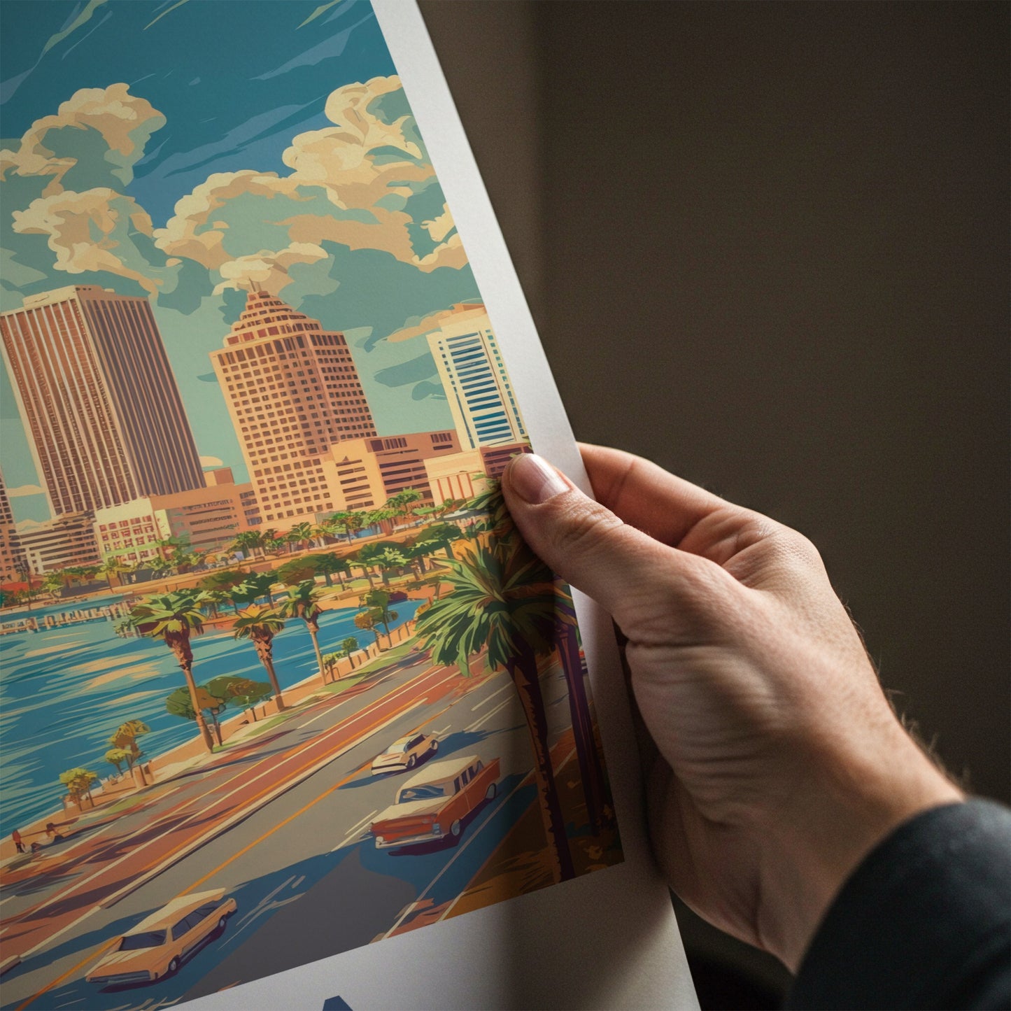 Tampa Poster - Florida Travel Art - Waterfront City Scene Home Decor