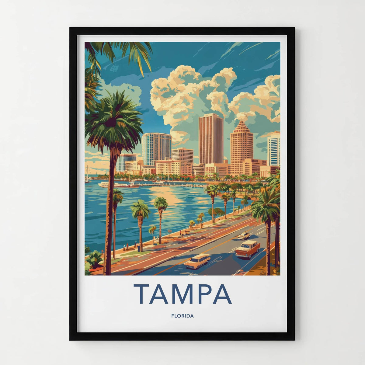 Tampa Poster - Florida Travel Art - Waterfront City Scene Home Decor