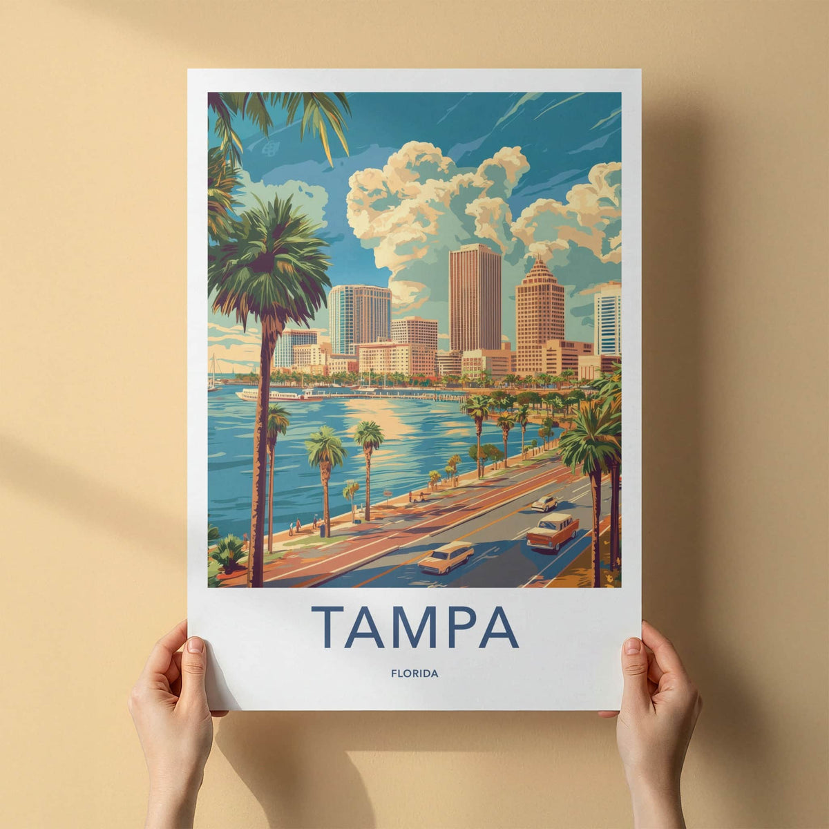Tampa Poster - Florida Travel Art - Waterfront City Scene Home Decor