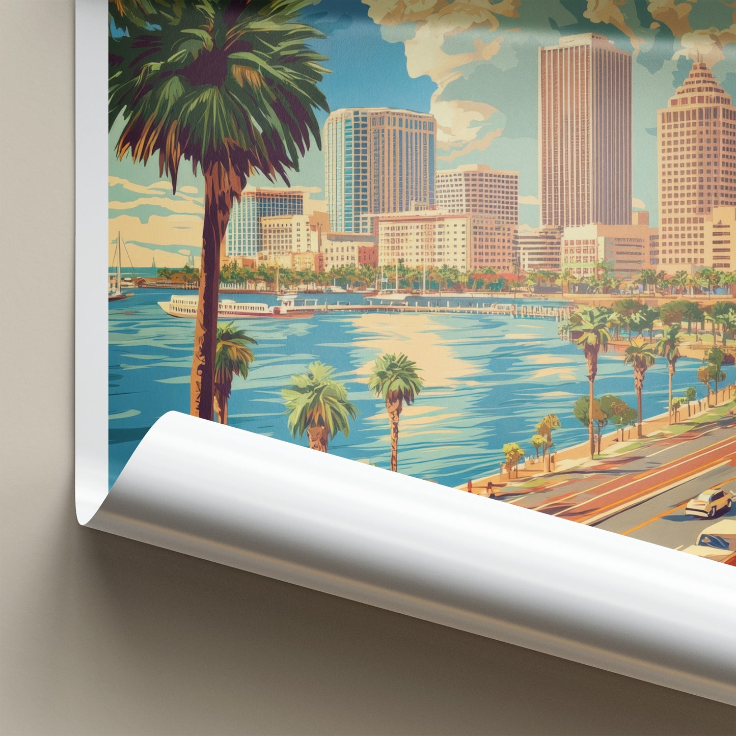 Tampa Poster - Florida Travel Art - Waterfront City Scene Home Decor