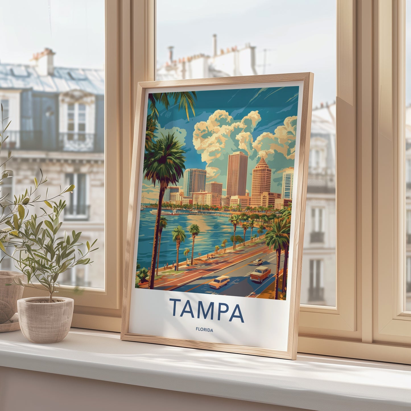 Tampa Poster - Florida Travel Art - Waterfront City Scene Home Decor