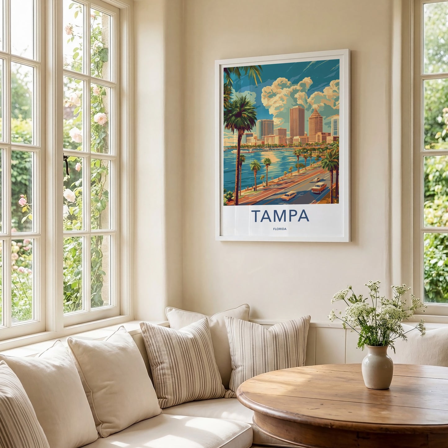 Tampa Poster - Florida Travel Art - Waterfront City Scene Home Decor