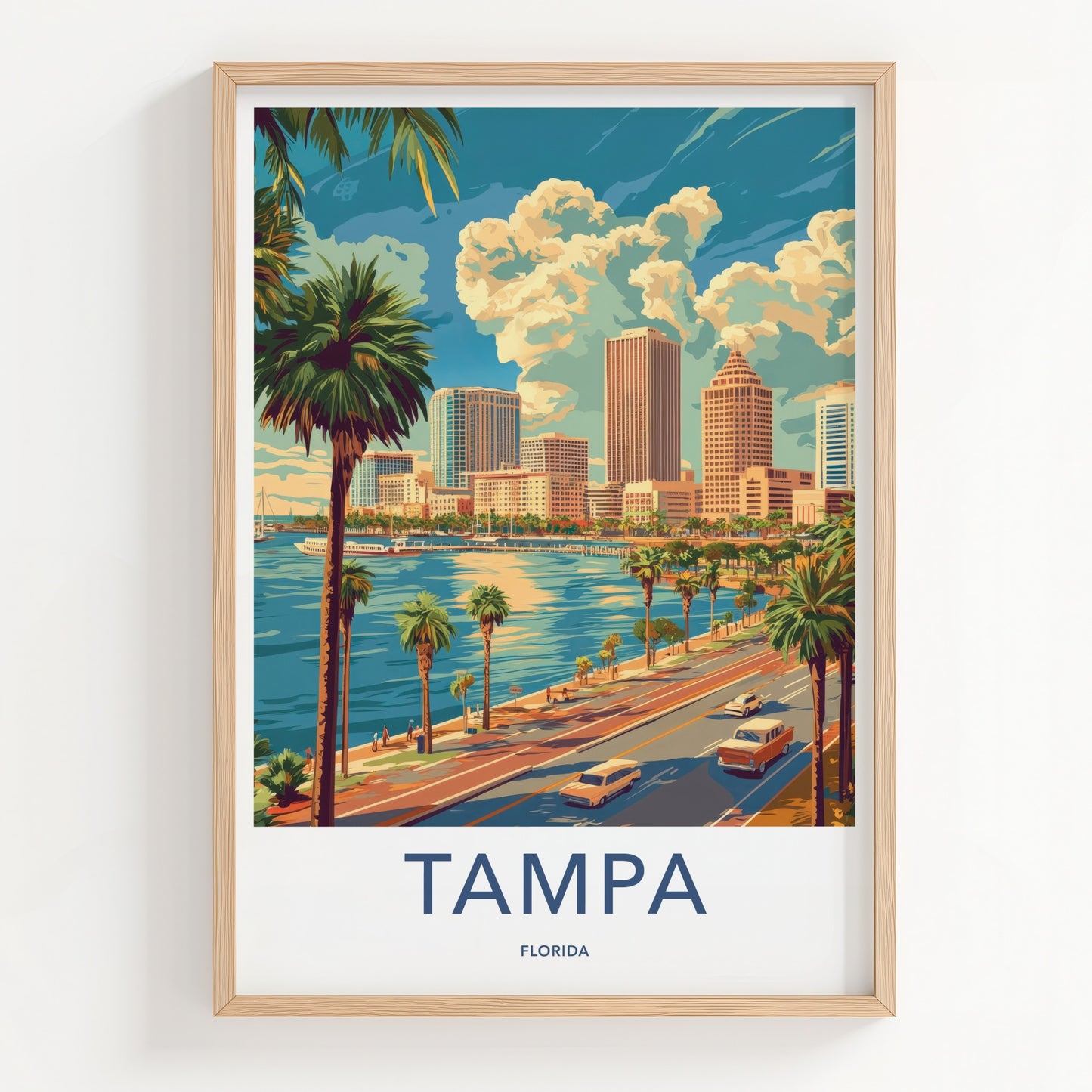 Tampa Poster - Florida Travel Art - Waterfront City Scene Home Decor