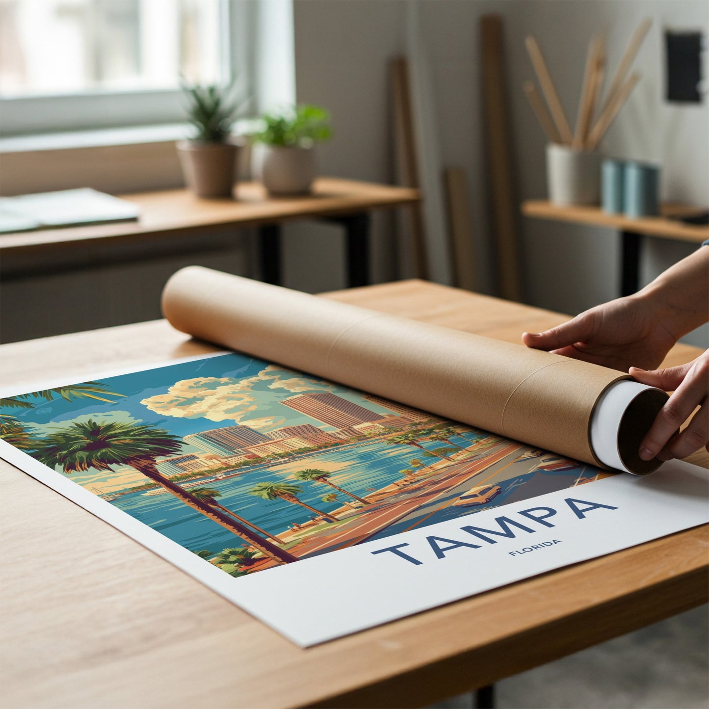 Tampa Poster - Florida Travel Art - Waterfront City Scene Home Decor