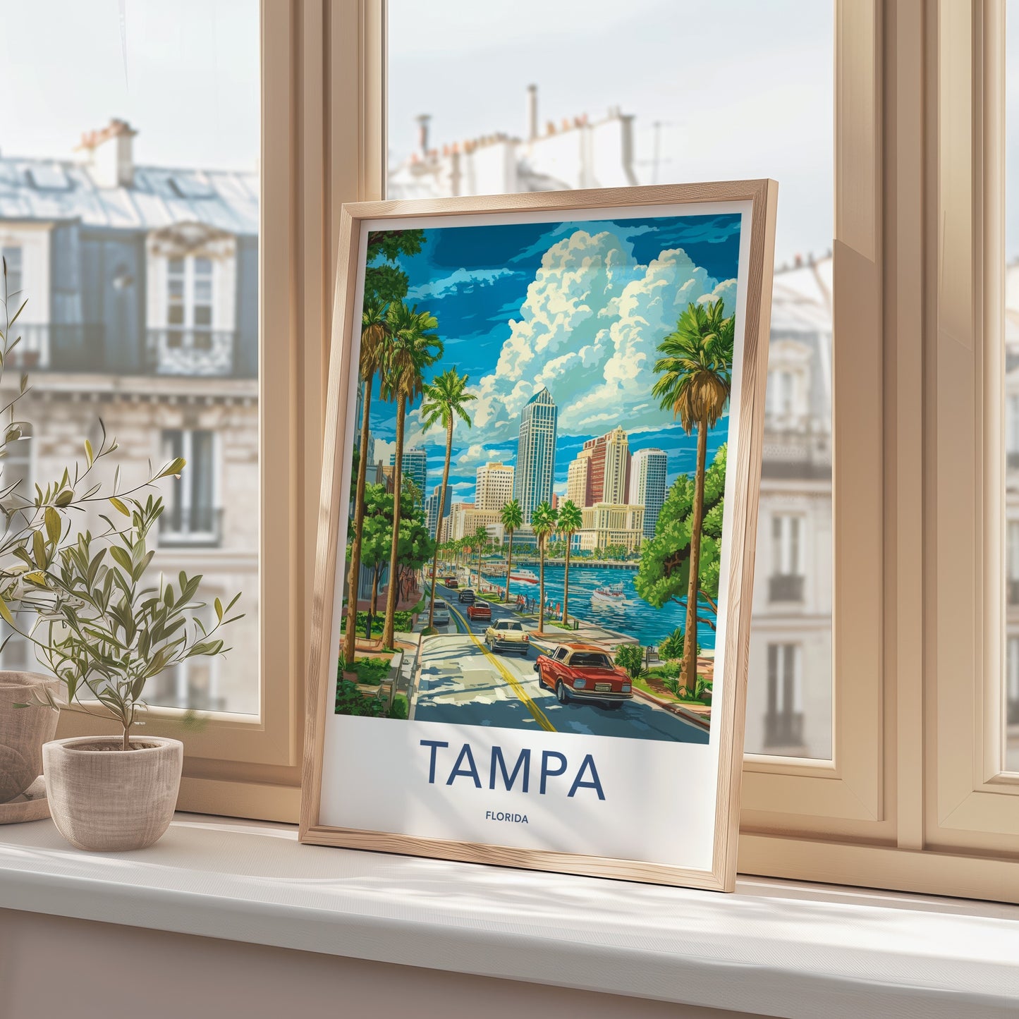Tampa Poster - Florida Wall Art - Tropical Cityscape Scene Home Decor