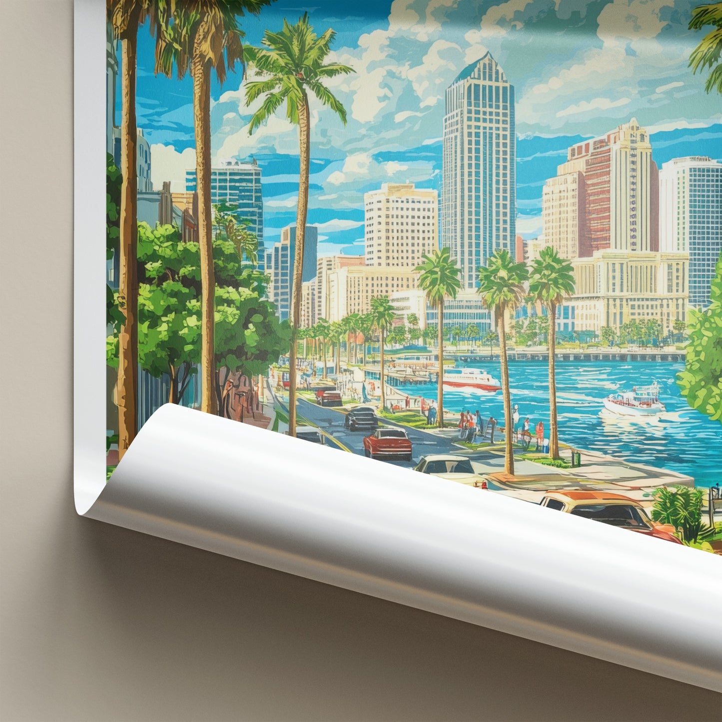 Tampa Poster - Florida Wall Art - Tropical Cityscape Scene Home Decor