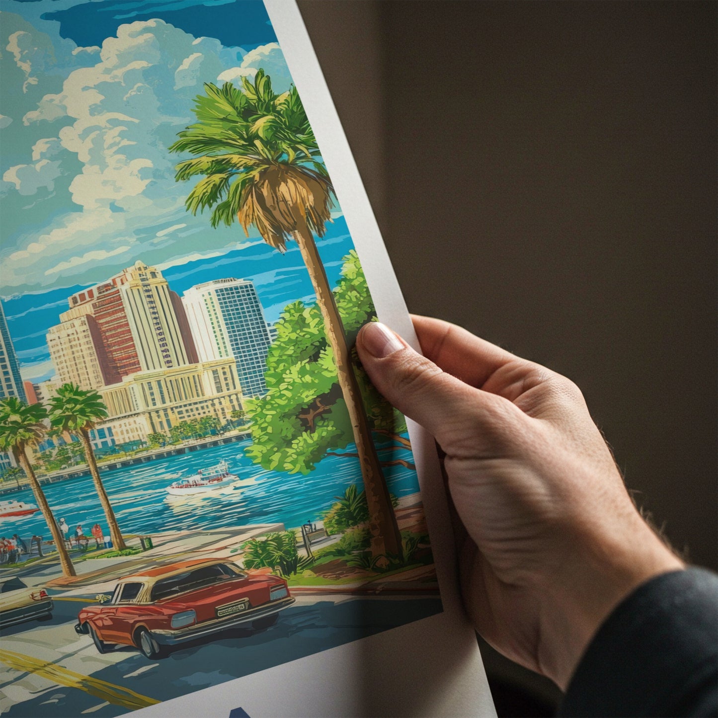 Tampa Poster - Florida Wall Art - Tropical Cityscape Scene Home Decor