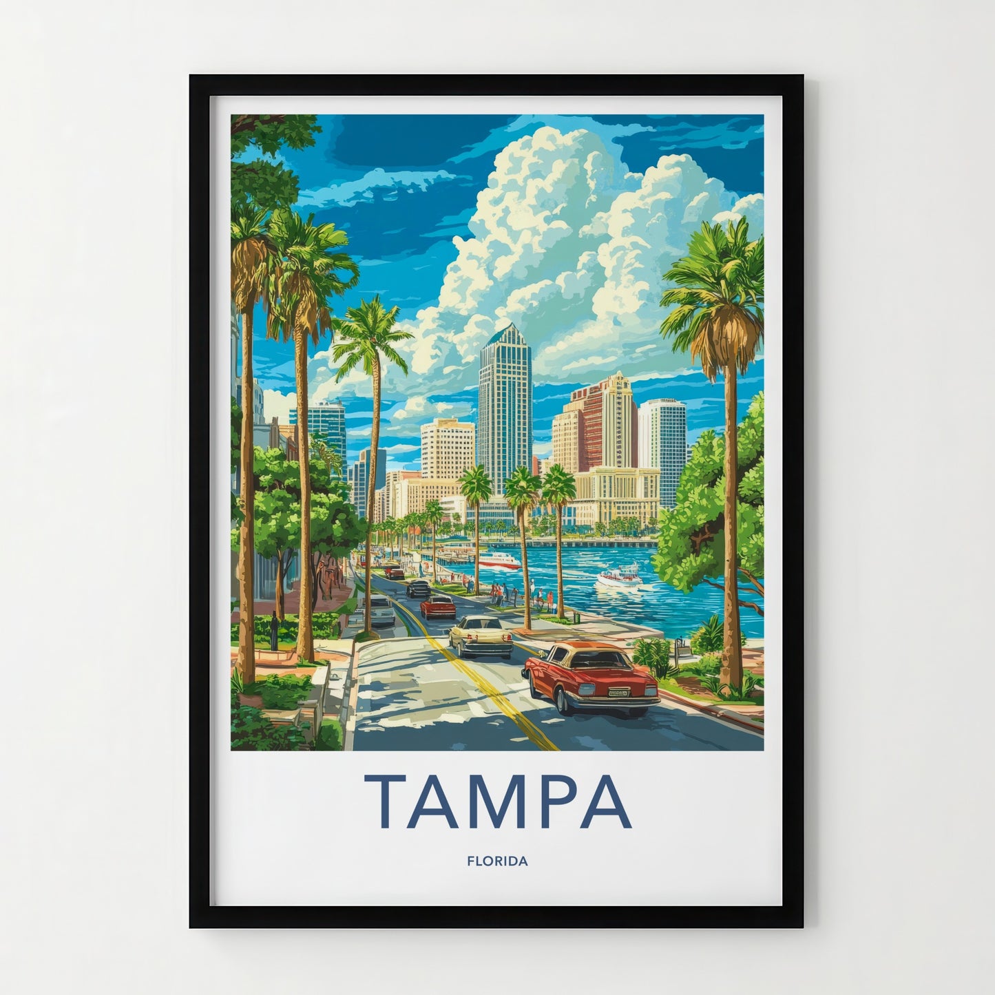 Tampa Poster - Florida Wall Art - Tropical Cityscape Scene Home Decor