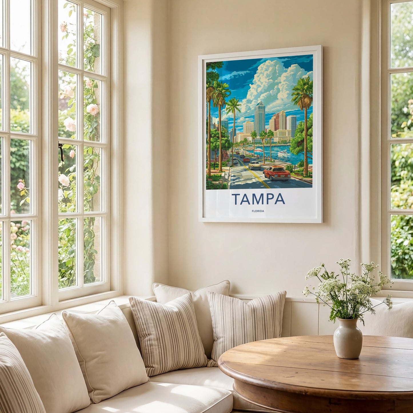 Tampa Poster - Florida Wall Art - Tropical Cityscape Scene Home Decor