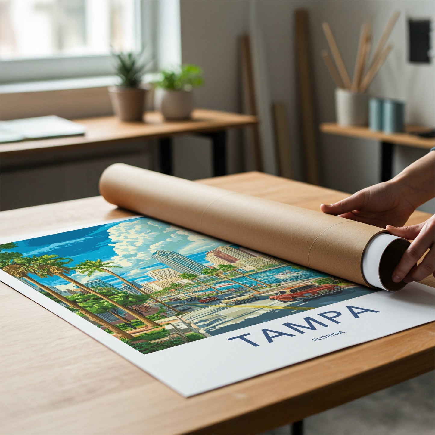 Tampa Poster - Florida Wall Art - Tropical Cityscape Scene Home Decor