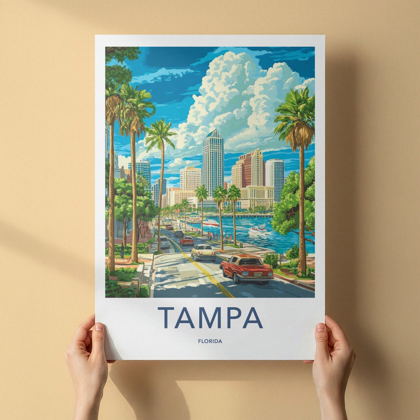 Tampa Poster - Florida Wall Art - Tropical Cityscape Scene Home Decor