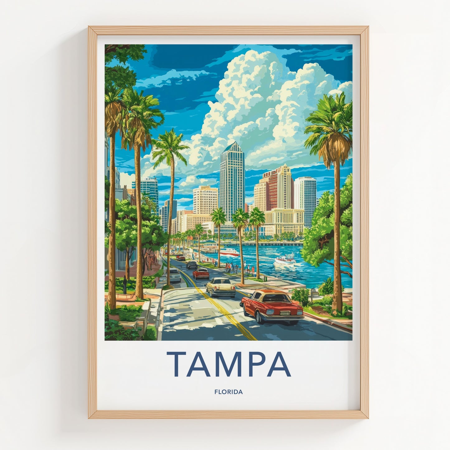 Tampa Poster - Florida Wall Art - Tropical Cityscape Scene Home Decor