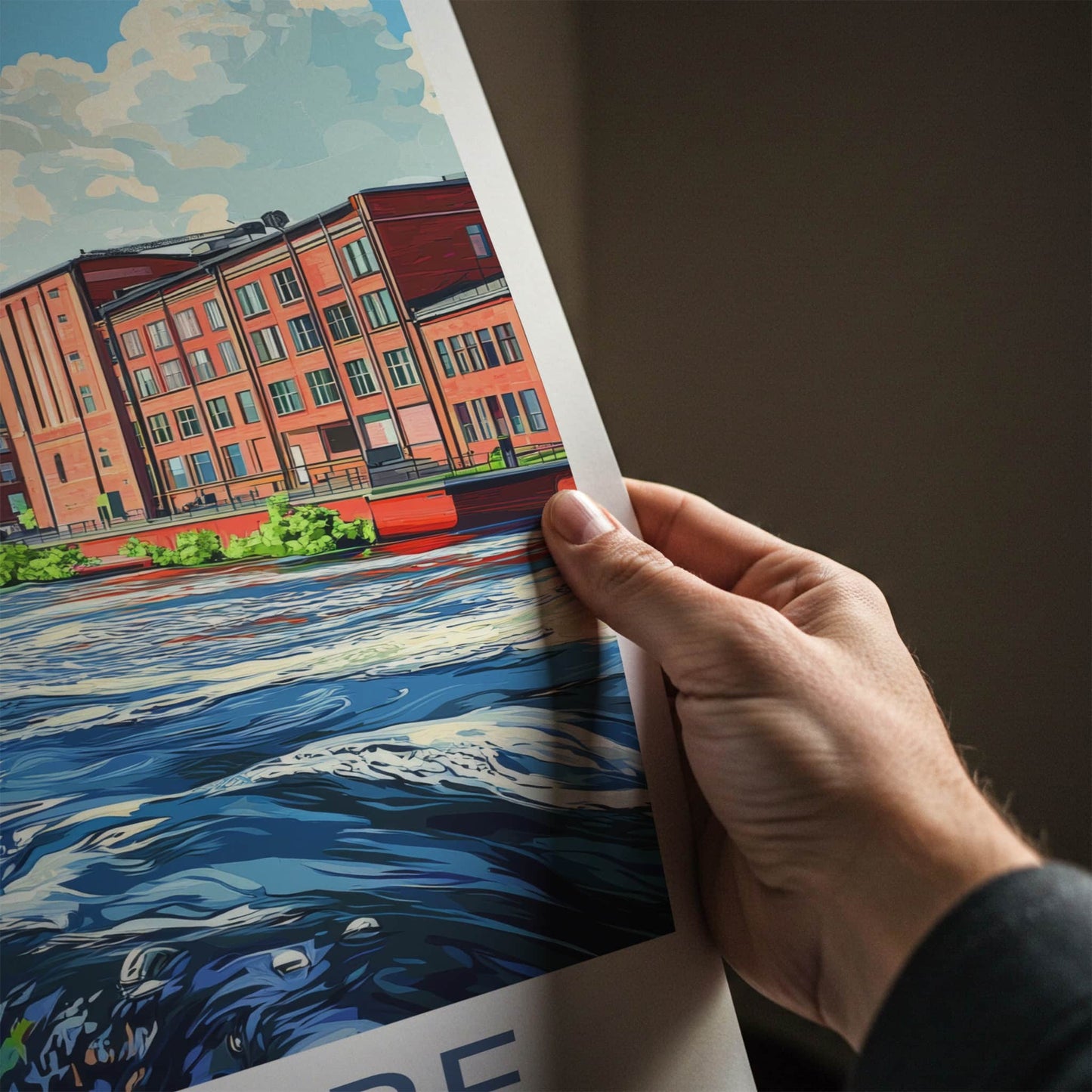 Tampere Poster - Finland Travel Art - Historic Riverfront Cityscape Home Decor