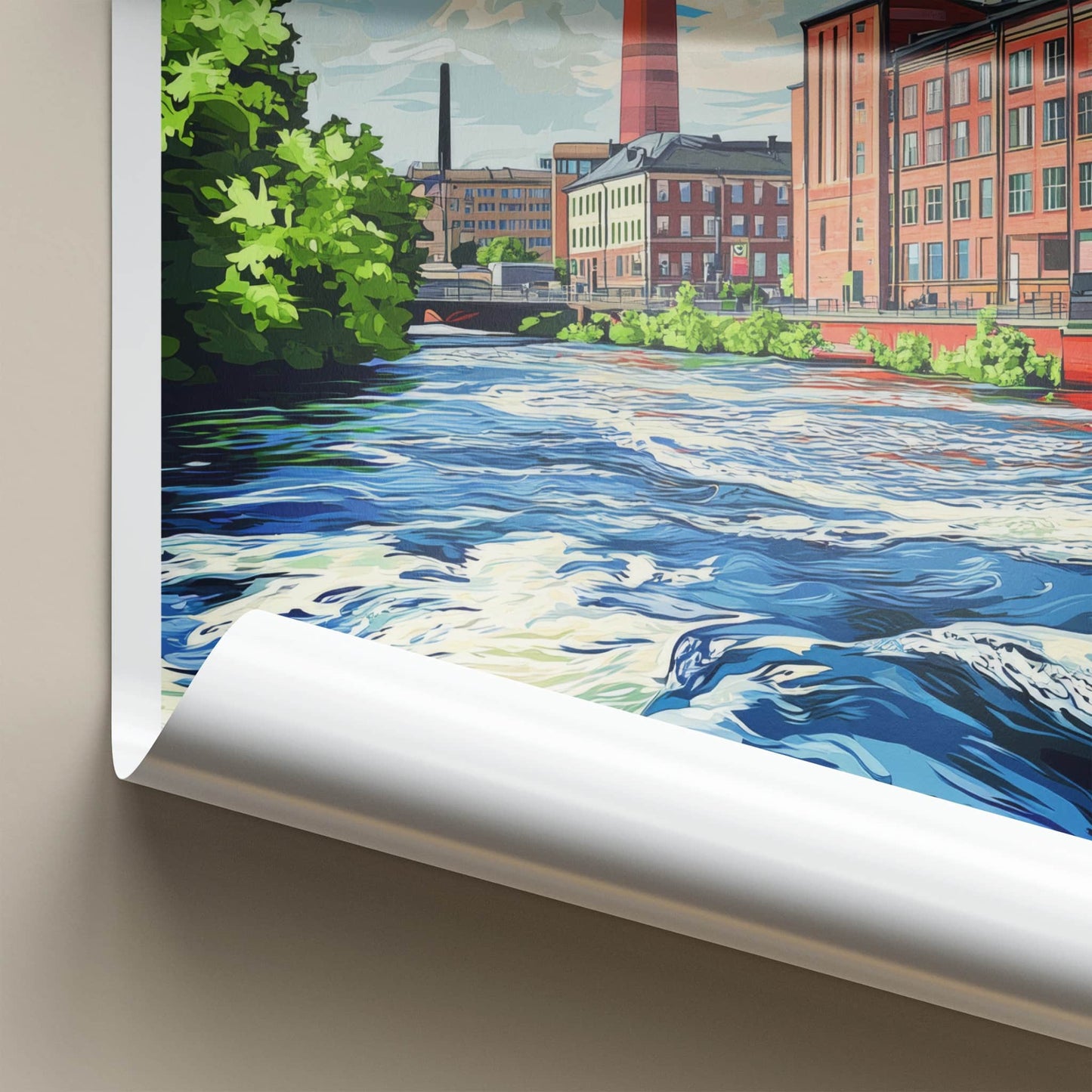 Tampere Poster - Finland Travel Art - Historic Riverfront Cityscape Home Decor