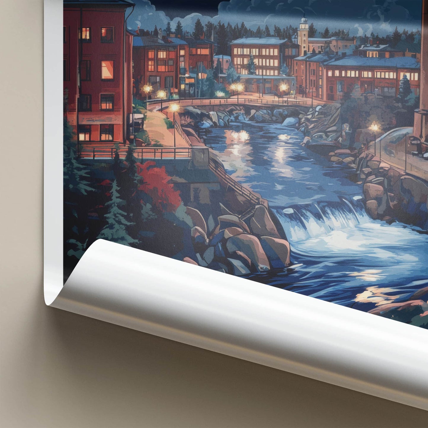 Tampere Poster - Finland Travel Art - Moonlit City River Home Decor