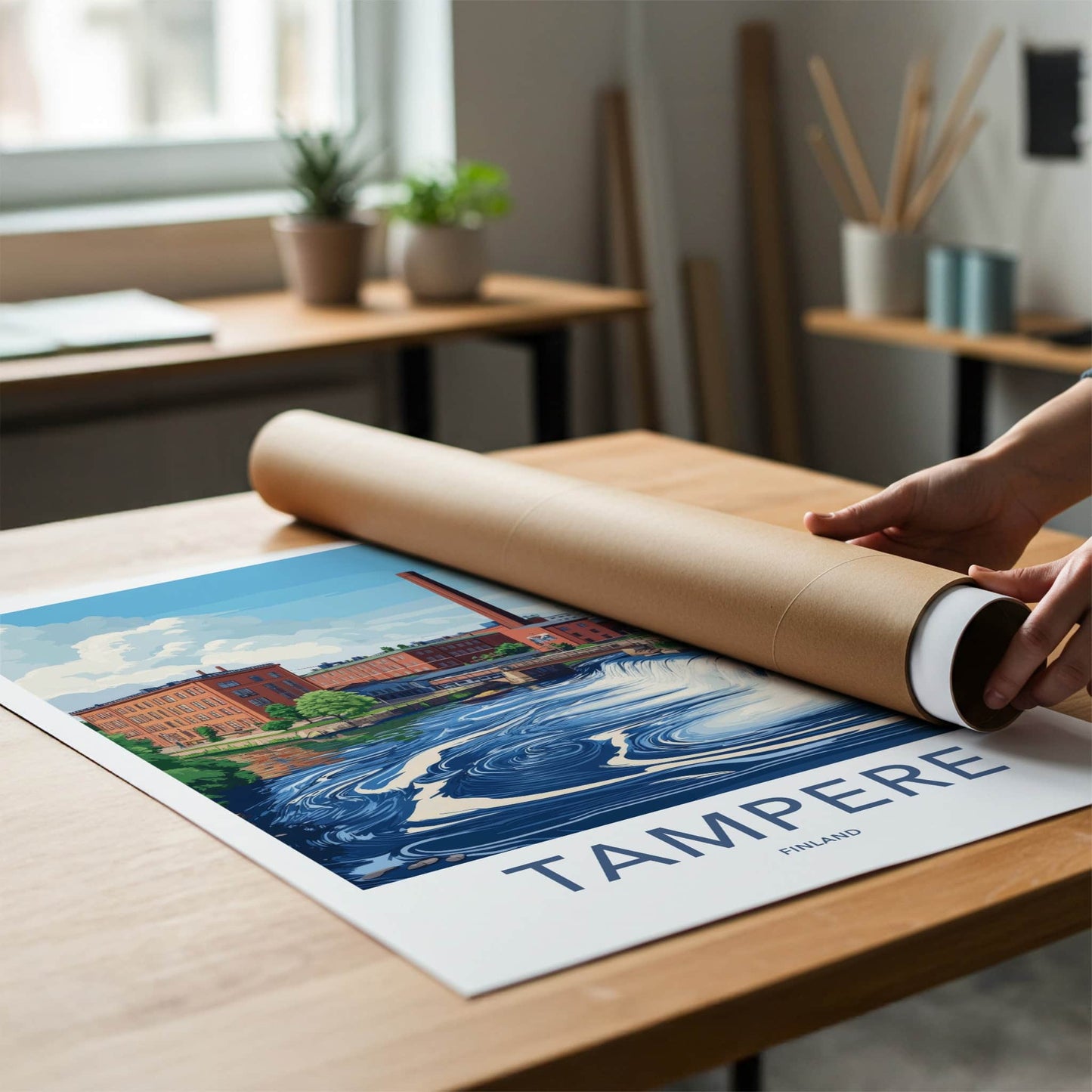 Tampere Poster - Finland Travel Art - Urban River Waterfall Home Decor