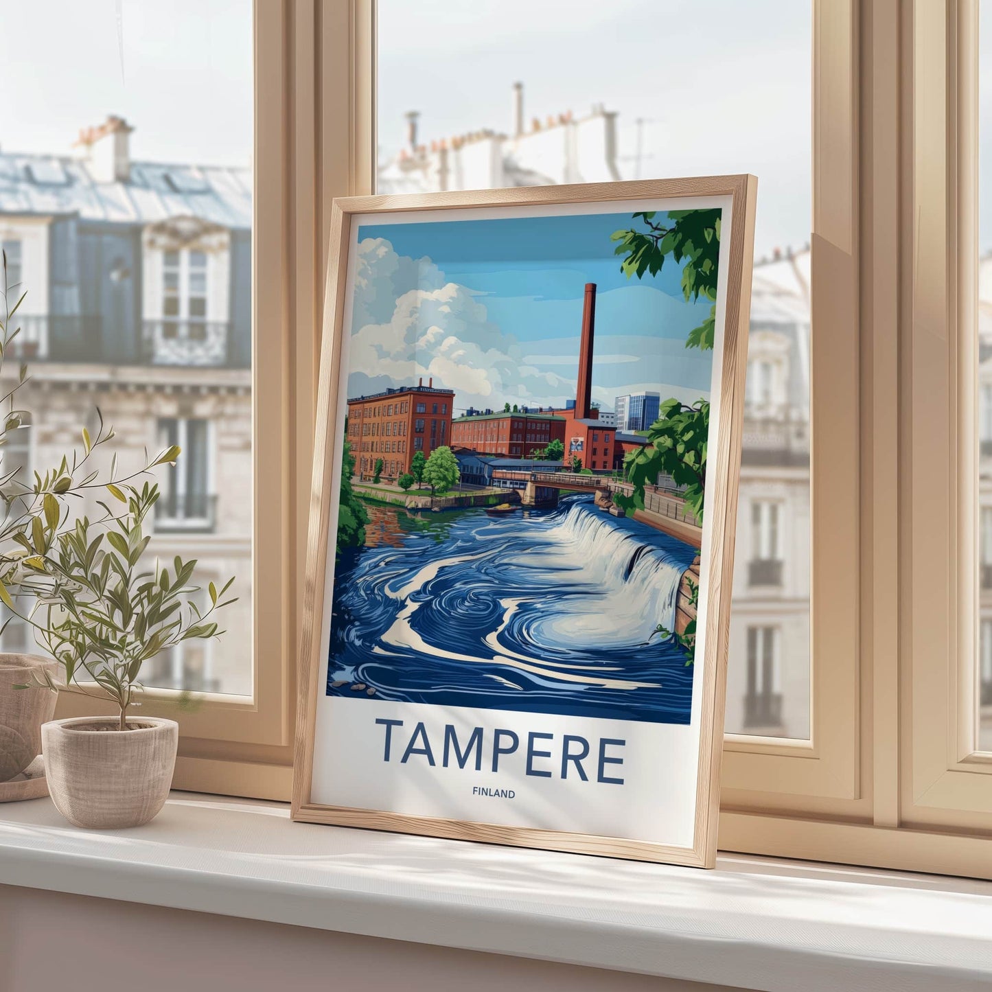 Tampere Poster - Finland Travel Art - Urban River Waterfall Home Decor