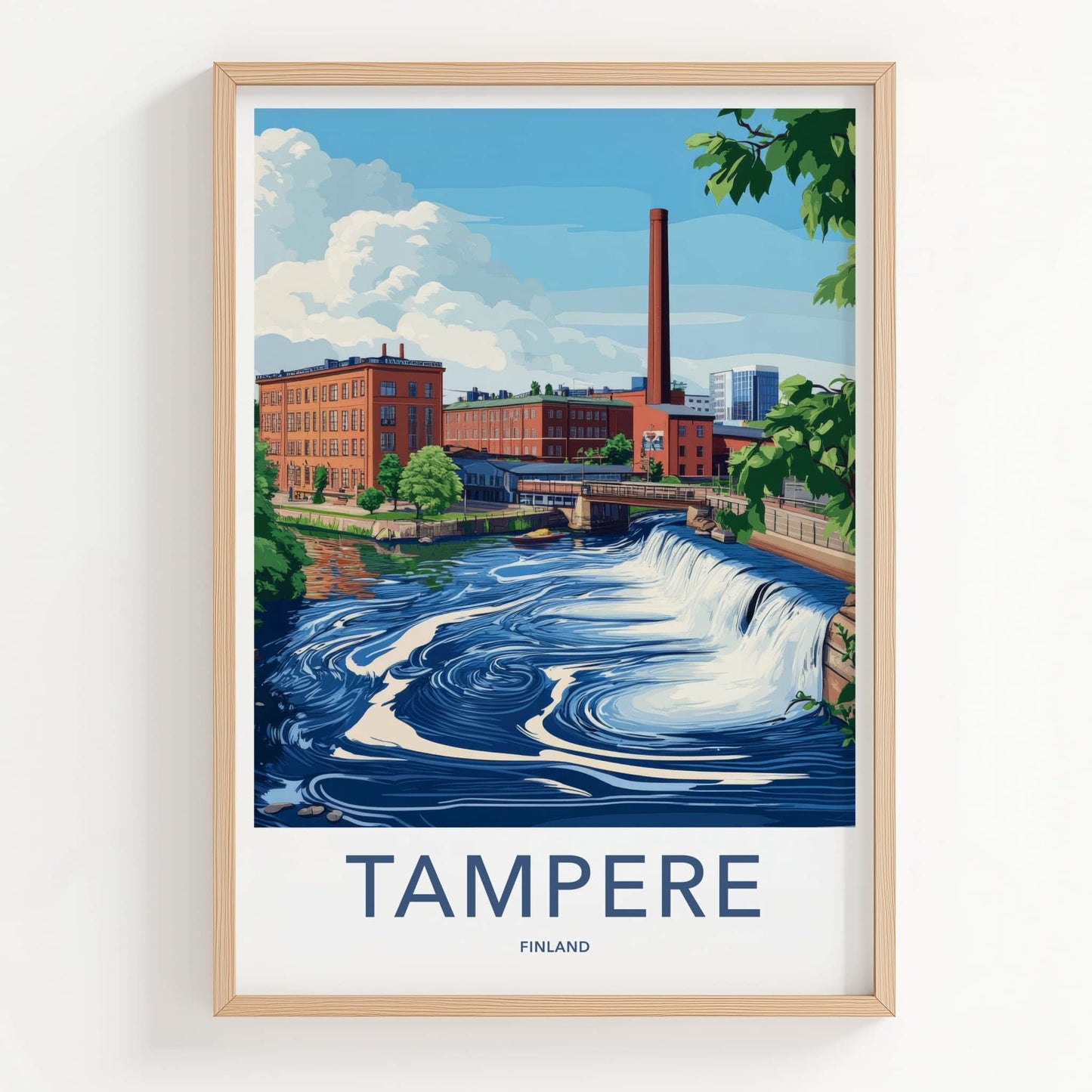 Tampere Poster - Finland Travel Art - Urban River Waterfall Home Decor