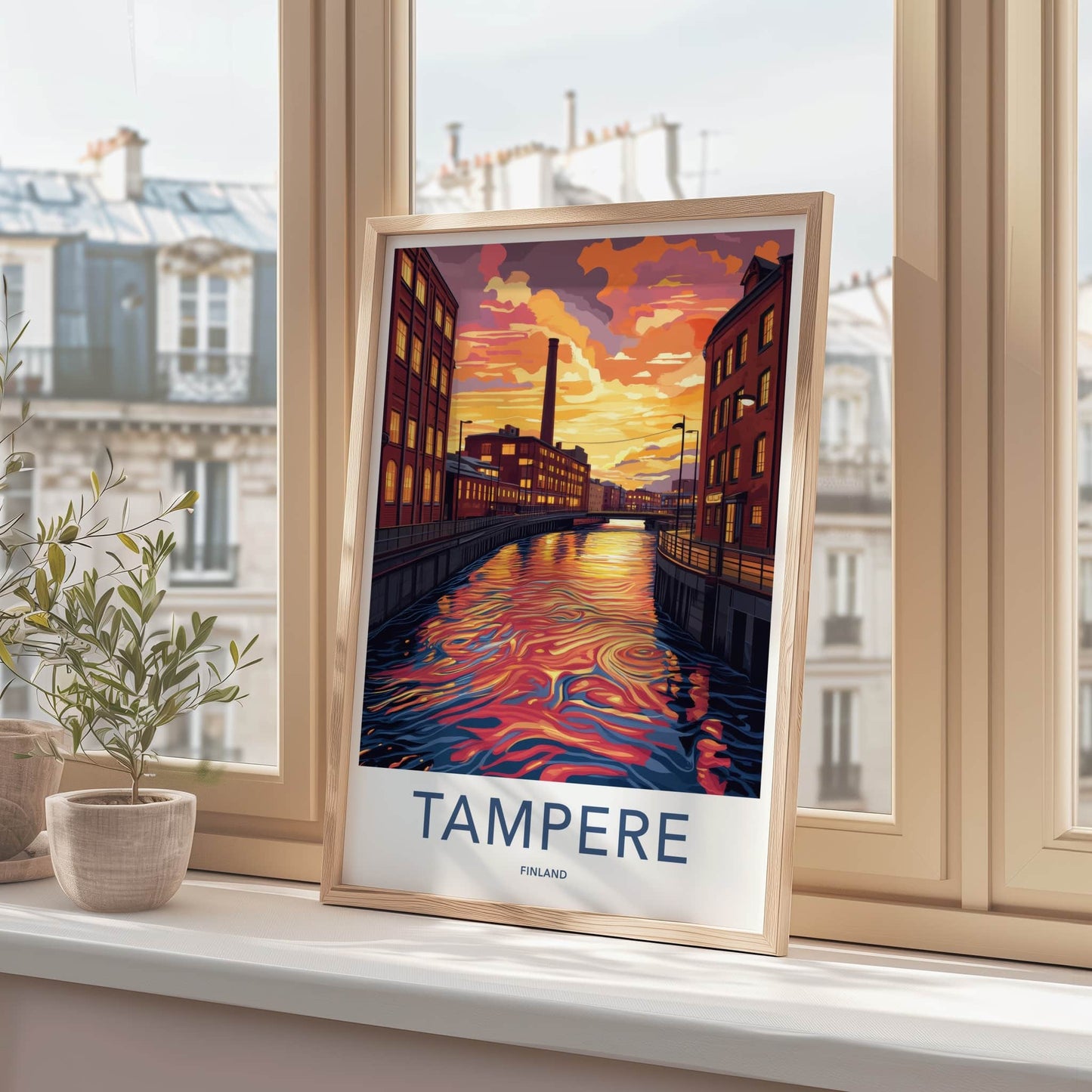 Tampere Poster - Finland Wall Art - Vibrant Canal Reflections Home Decor
