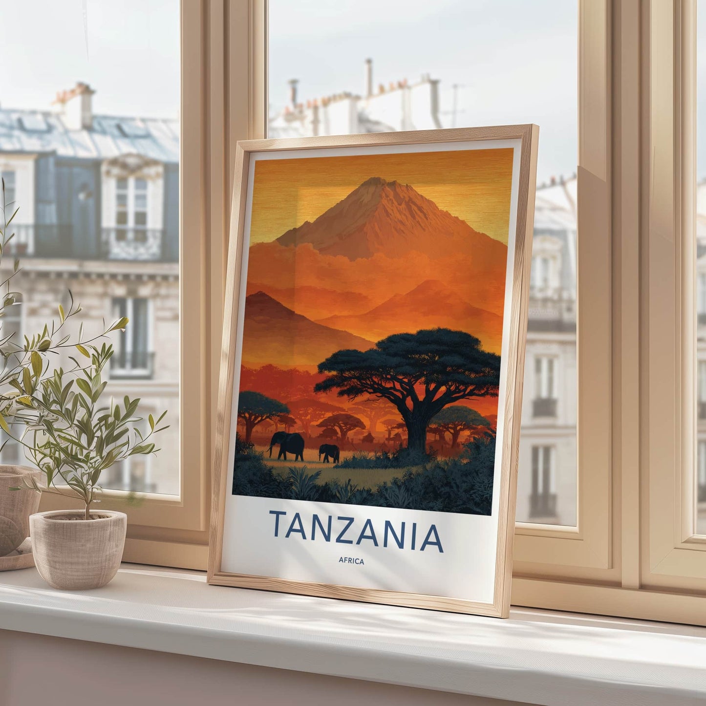 Tanzania Poster - Africa Fine Art - Savannah Elephant Kilimanjaro Gift