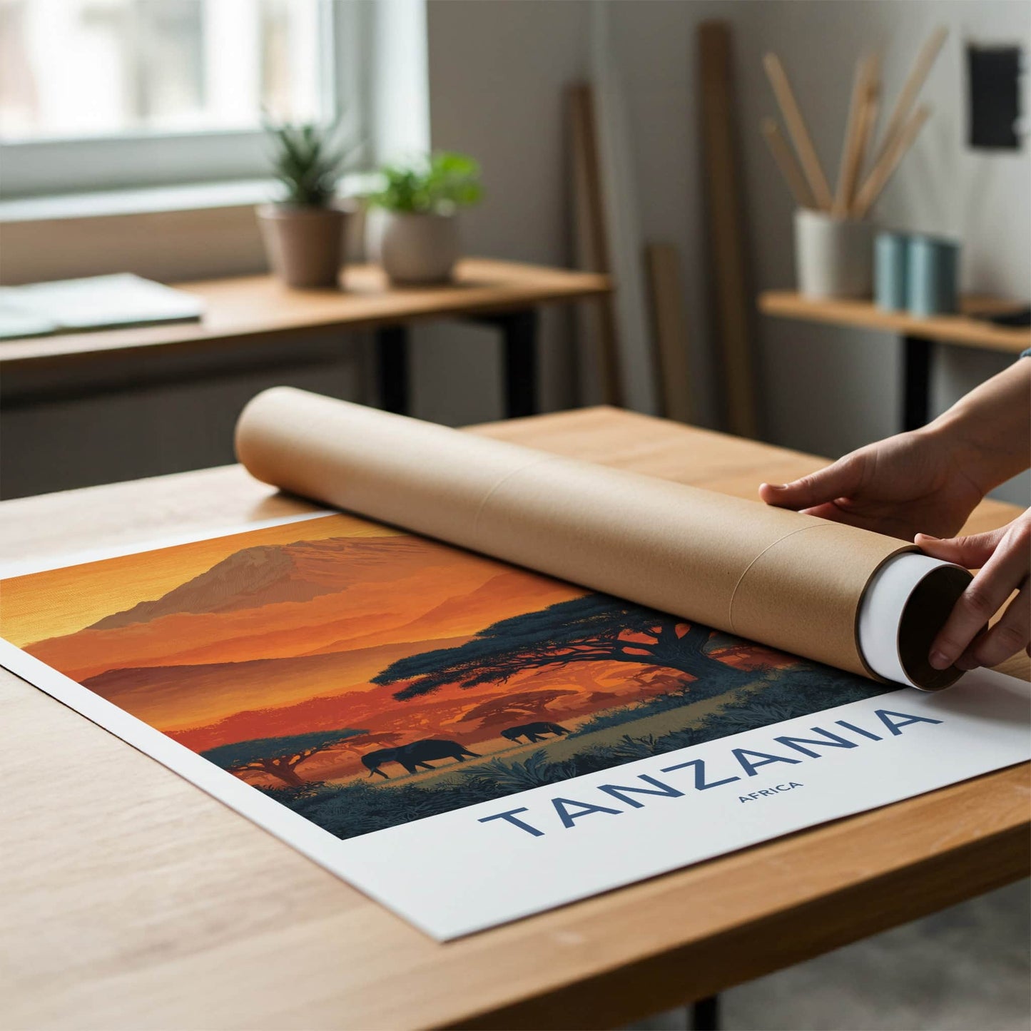 Tanzania Poster - Africa Fine Art - Savannah Elephant Kilimanjaro Gift