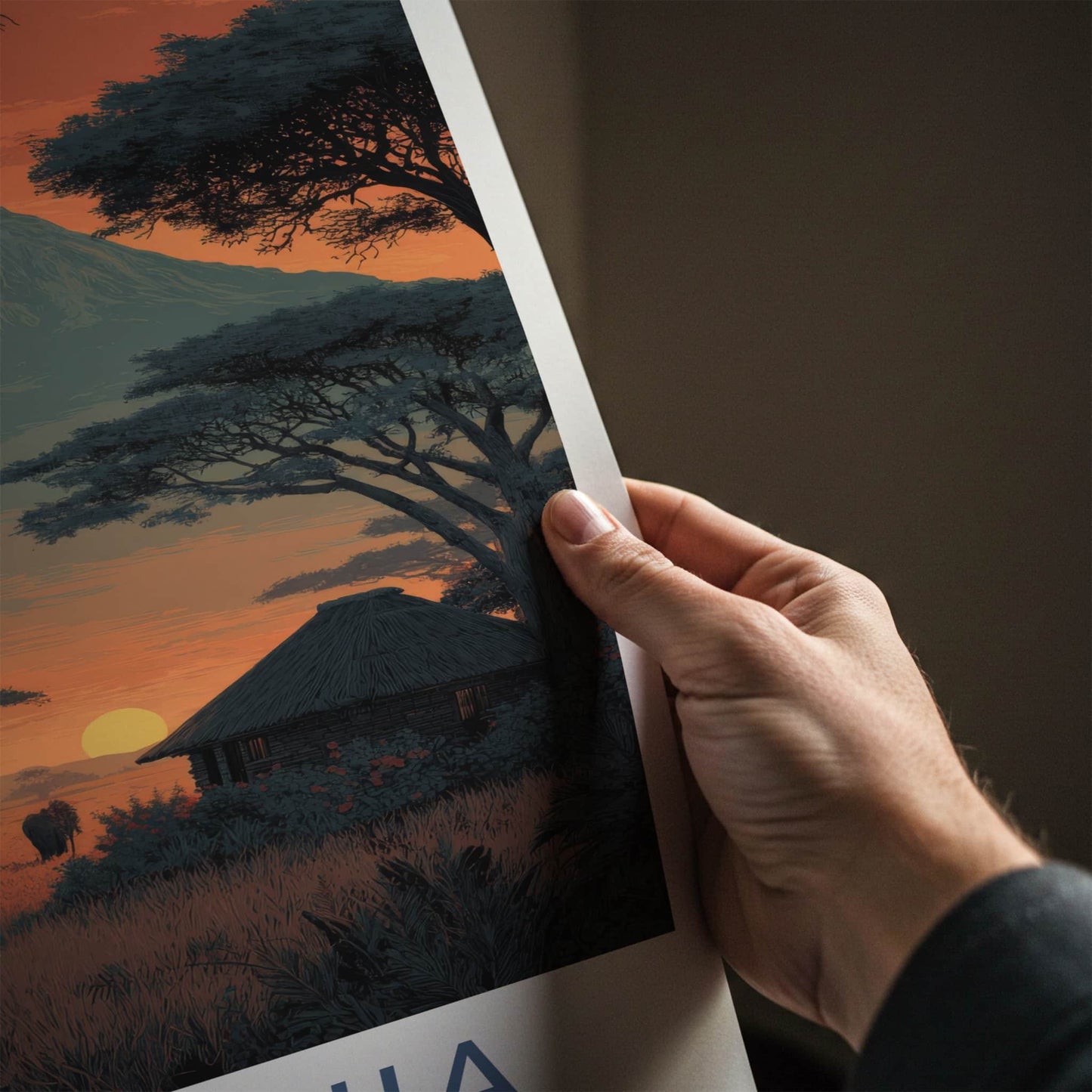 Tanzania Poster - Africa Travel Art - Kilimanjaro Sunset Elephants Home Decor