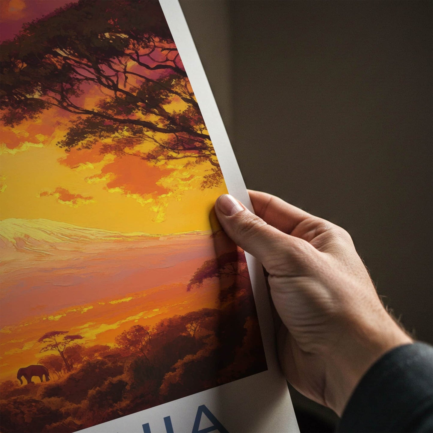 Tanzania Poster - Tanzania Travel Art - Fiery Sunset Elephants Home Decor