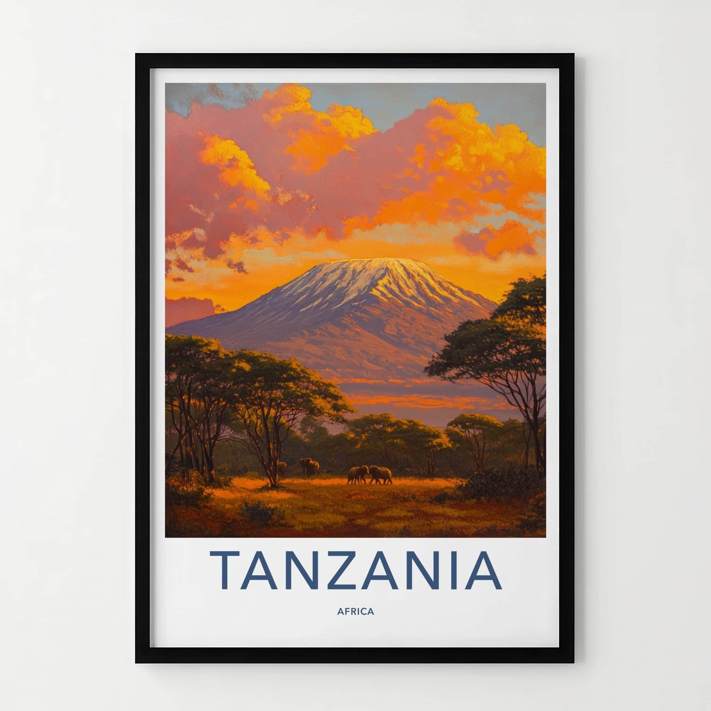 Tanzania Poster - Tanzania Travel Art - Golden Kilimanjaro Elephants Wall Decor