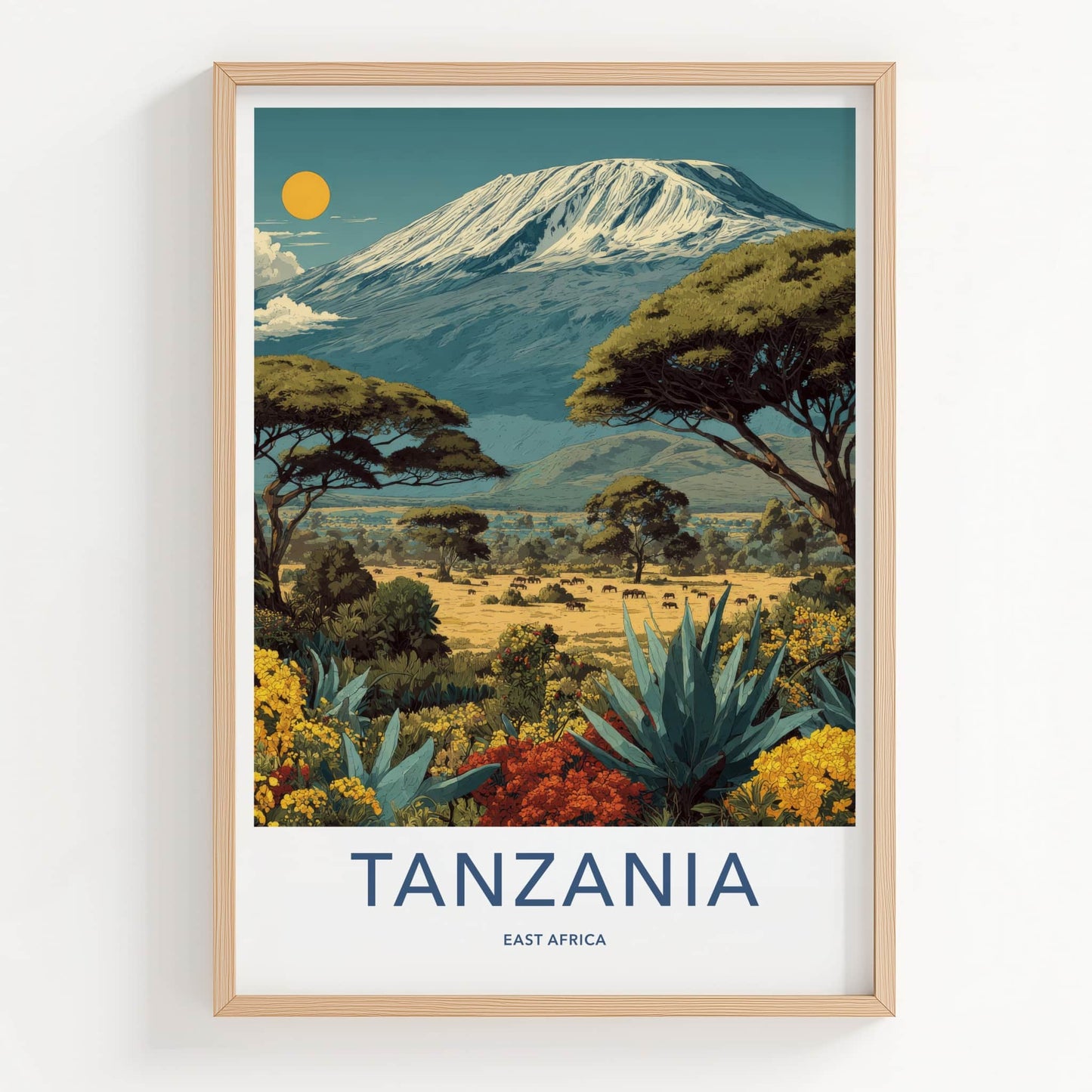 Tanzania Poster - Tanzania Travel Art - Snowy Mountain Safari Gallery Art