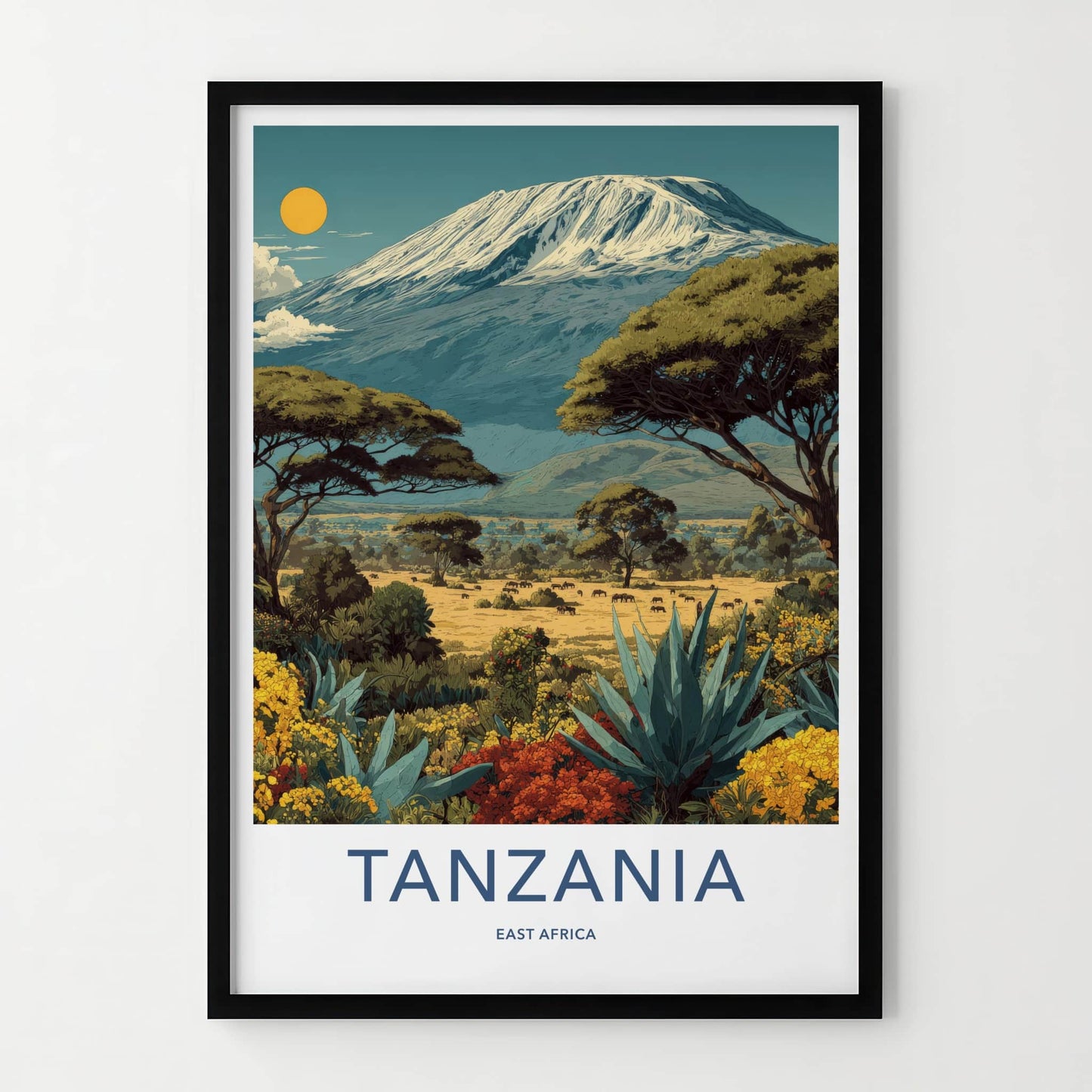 Tanzania Poster - Tanzania Travel Art - Snowy Mountain Safari Gallery Art