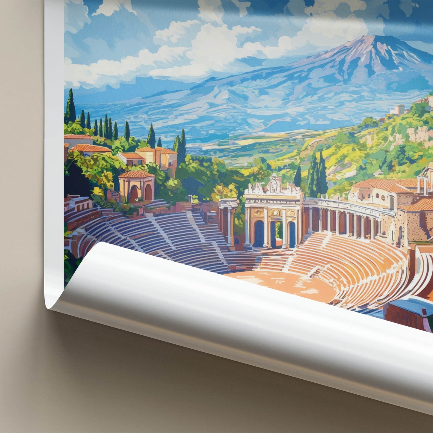 Taormina Poster - Italy Travel Art - Ancient Theater Etna Home Decor
