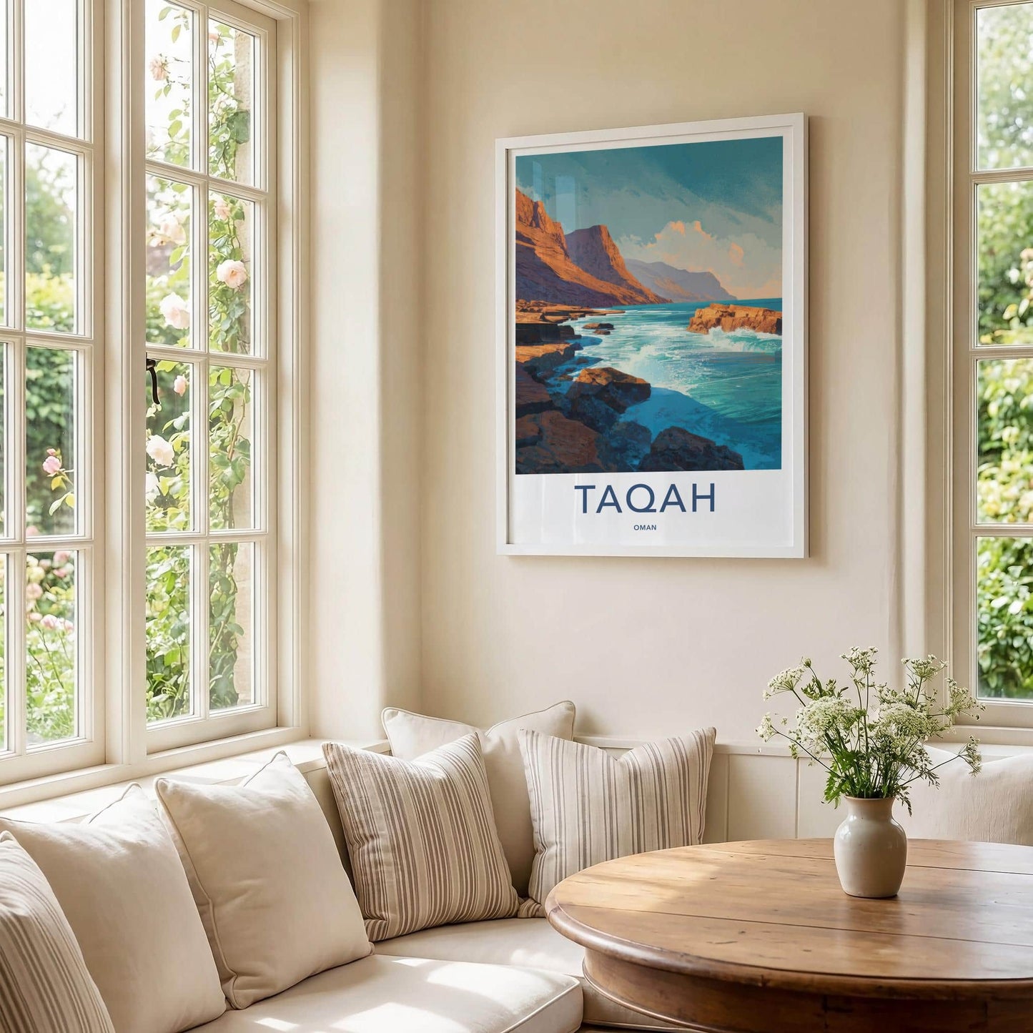 Taqa Poster - Oman Framed Print - Waves Crashing Rocks Framed Decor