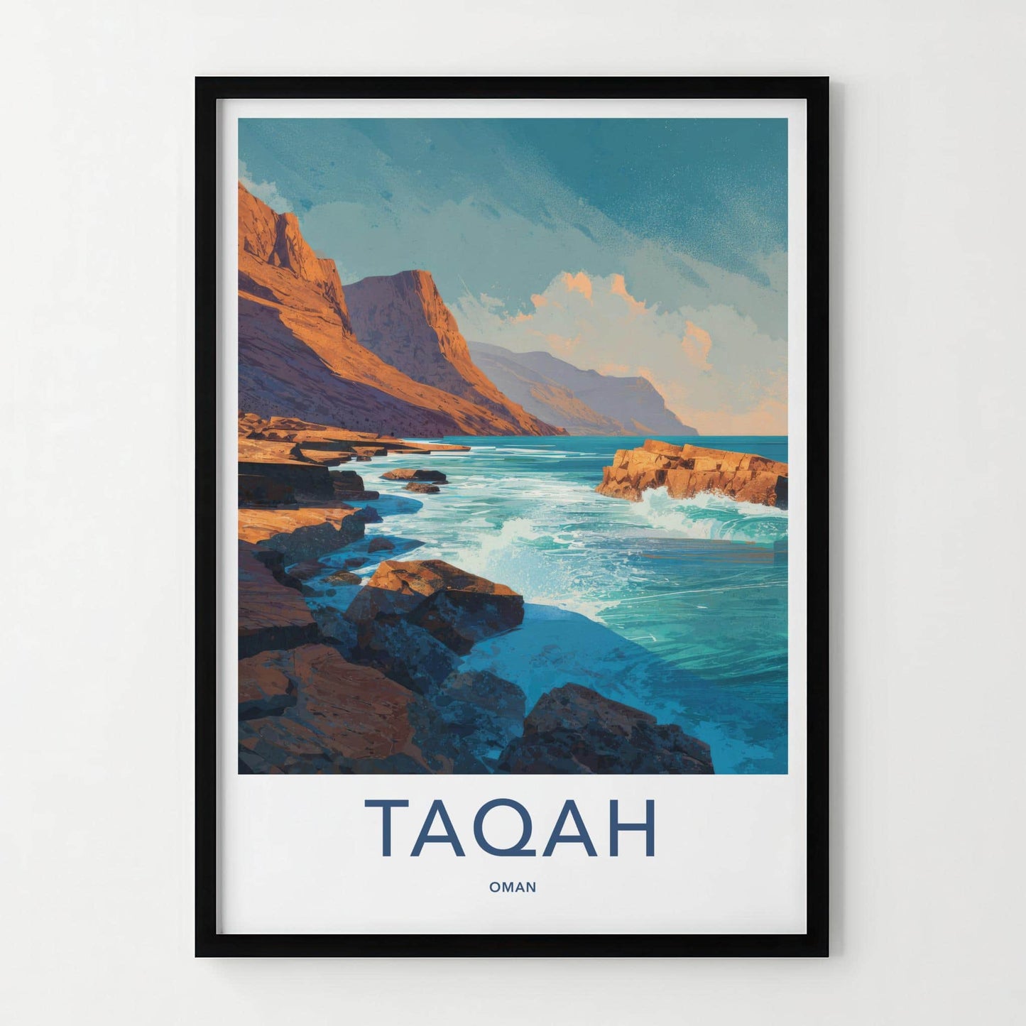 Taqa Poster - Oman Framed Print - Waves Crashing Rocks Framed Decor