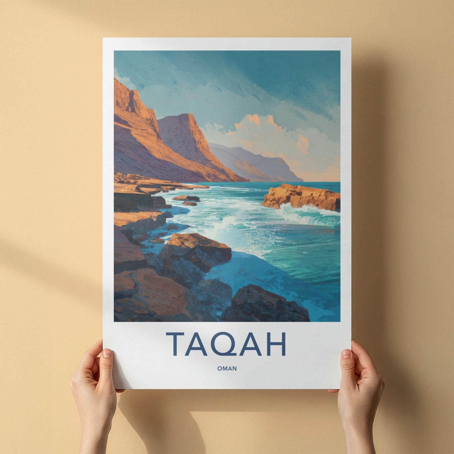 Taqa Poster - Oman Framed Print - Waves Crashing Rocks Framed Decor
