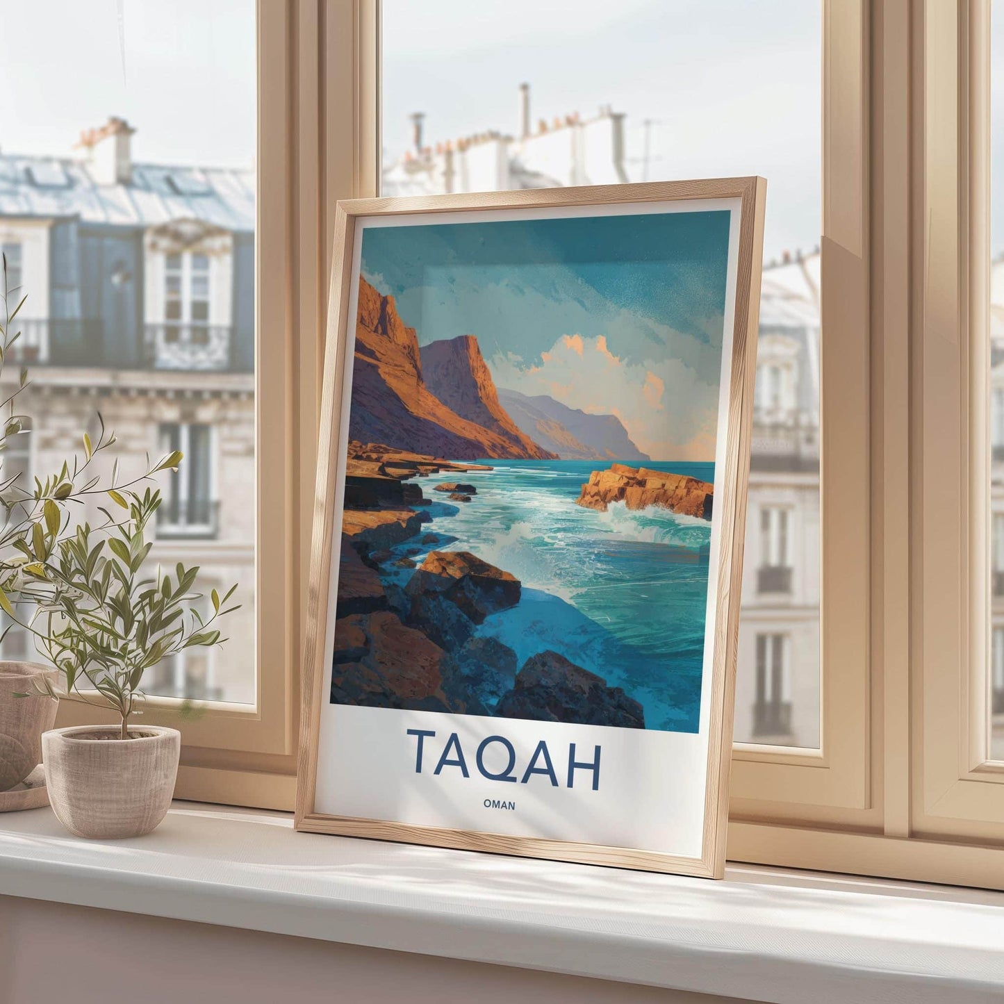 Taqa Poster - Oman Framed Print - Waves Crashing Rocks Framed Decor