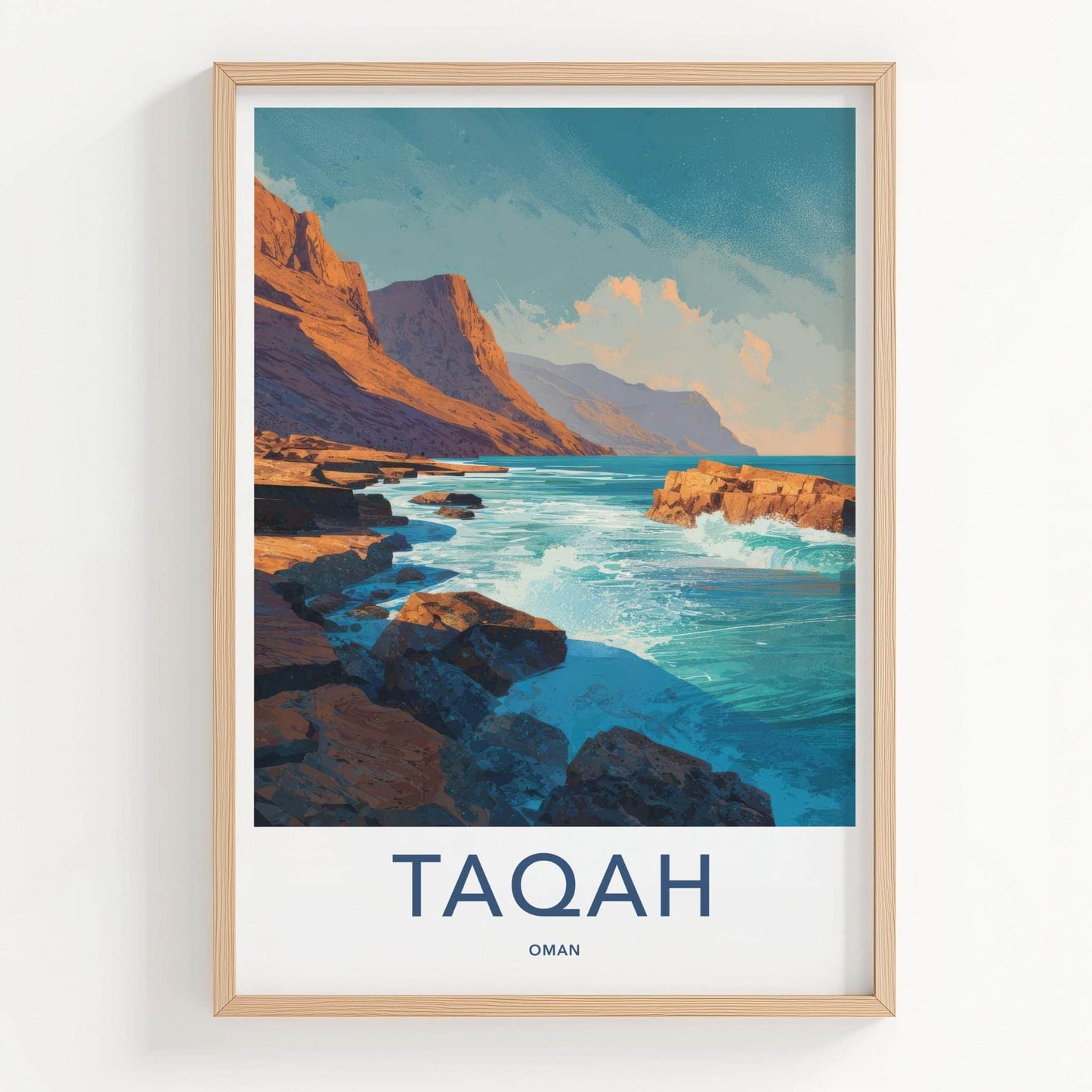 Taqa Poster - Oman Framed Print - Waves Crashing Rocks Framed Decor