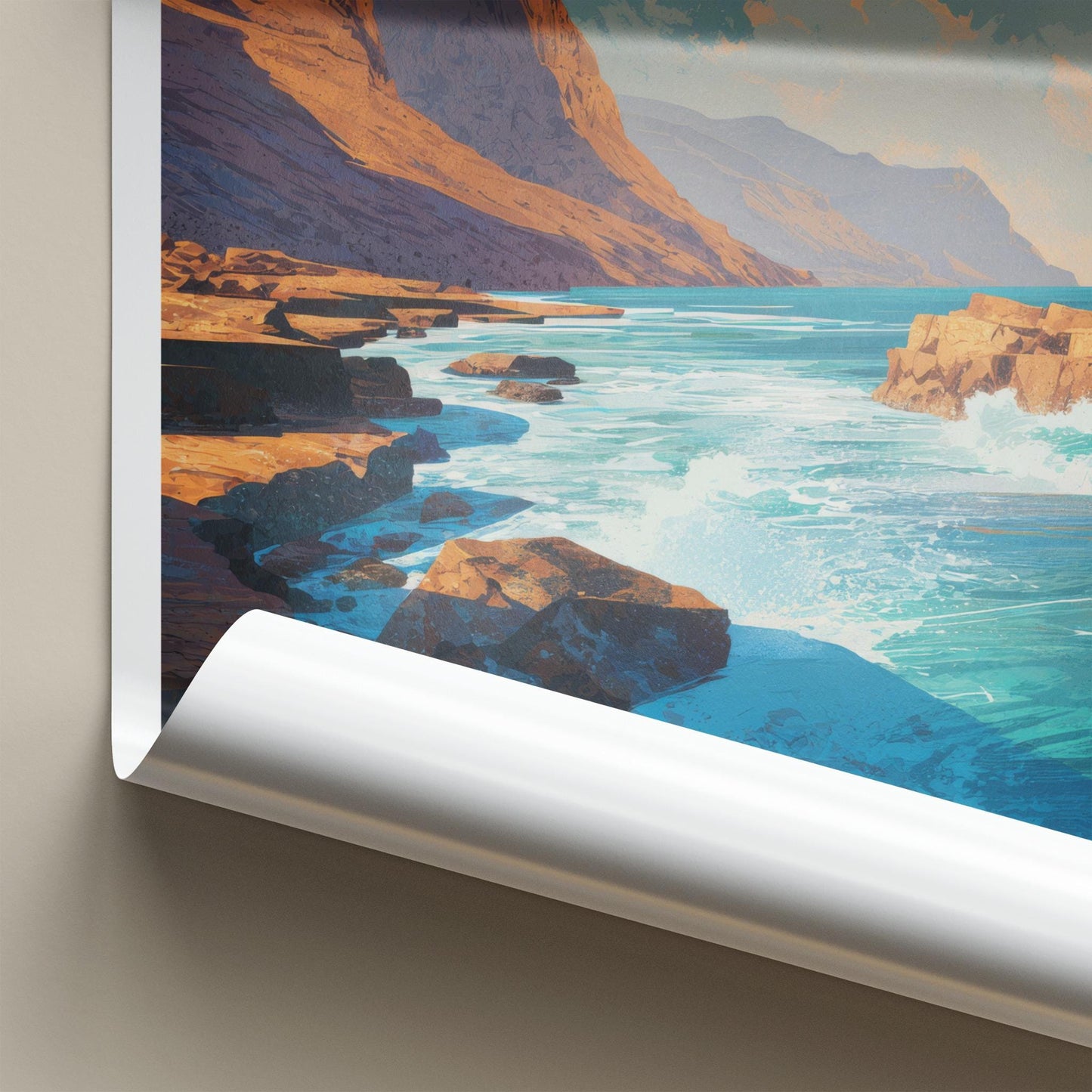 Taqa Poster - Oman Framed Print - Waves Crashing Rocks Framed Decor