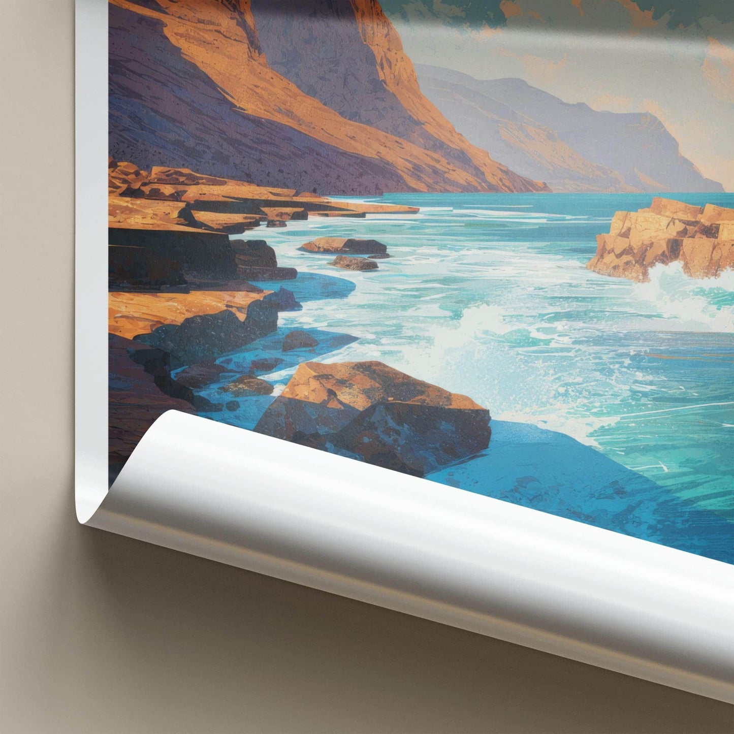 Taqa Poster - Oman Framed Print - Waves Crashing Rocks Framed Decor